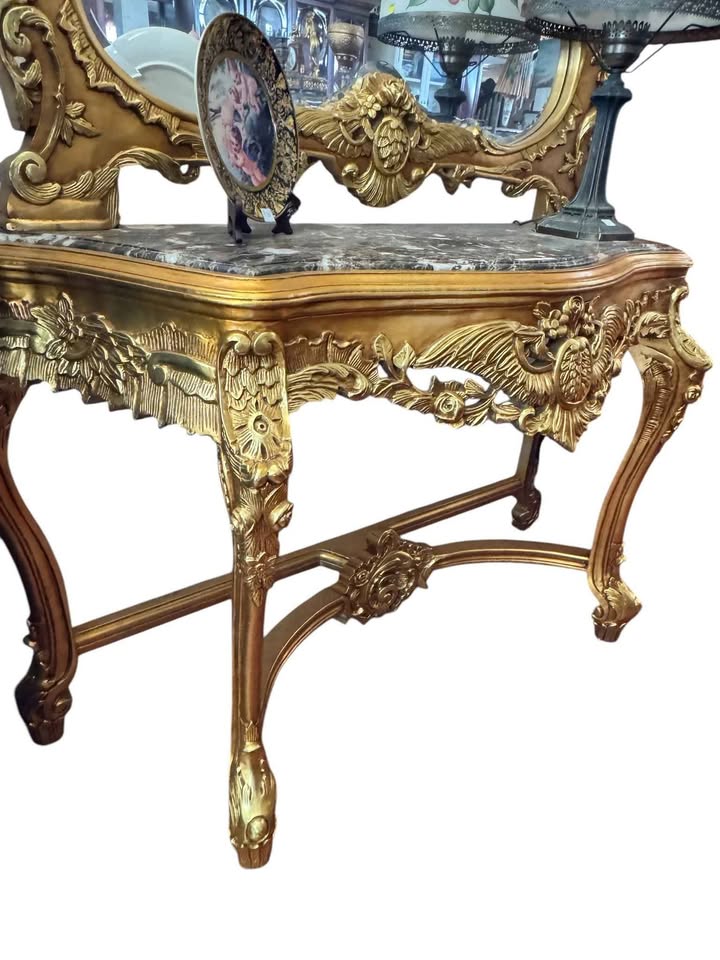 Gold Gilt Console Table w/ Mirror