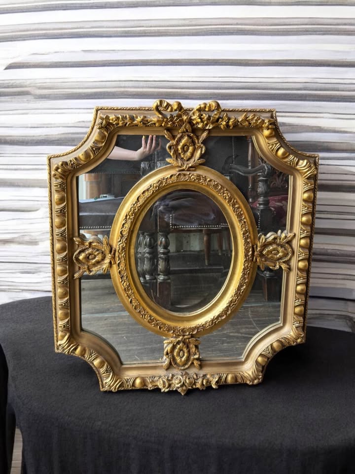 Ornate Gilt Oval-Inset Mirror with Ribbon & Laurel Accents