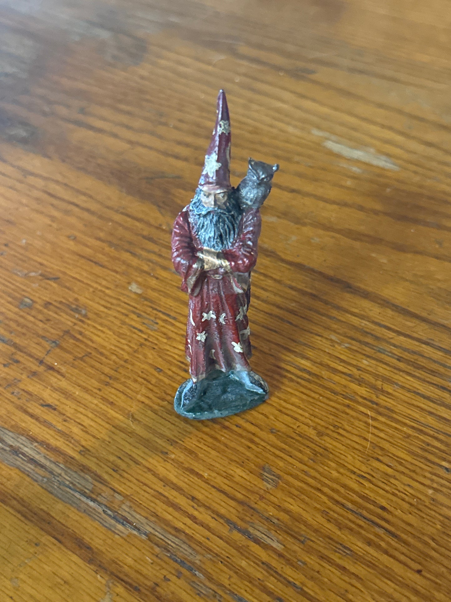 Solid Lead wizard with owl Statue