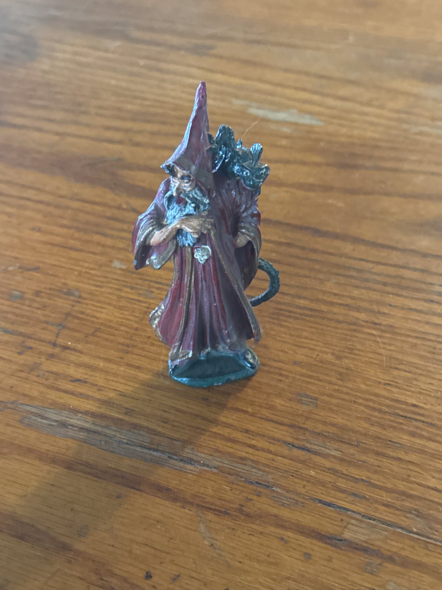 Solid Lead wizard with dragon Statue