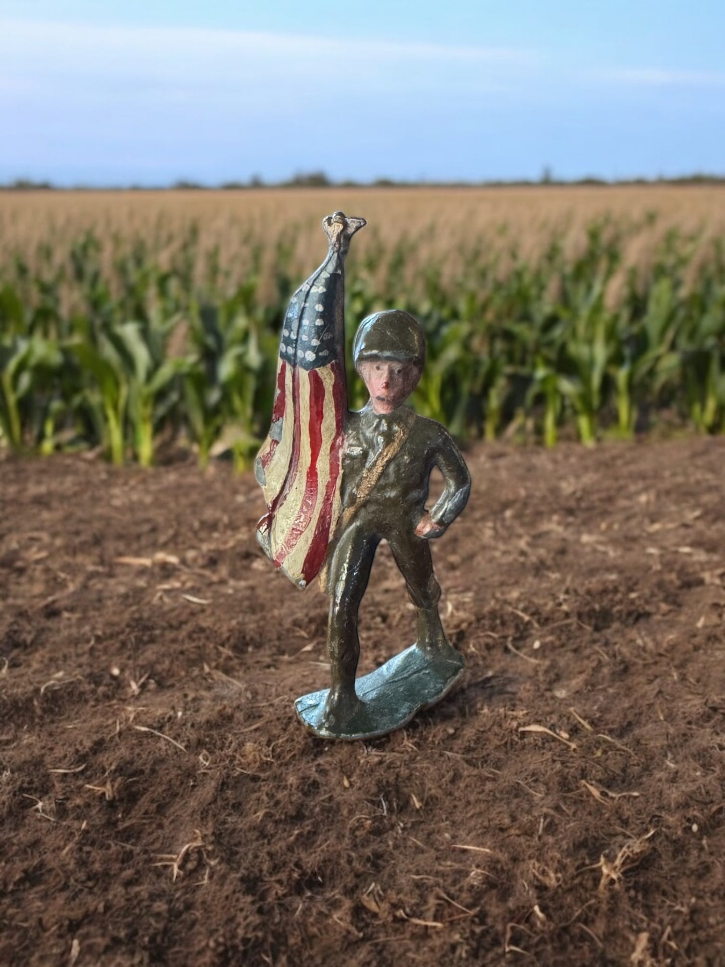 Vintage Lead Soldier with Flag