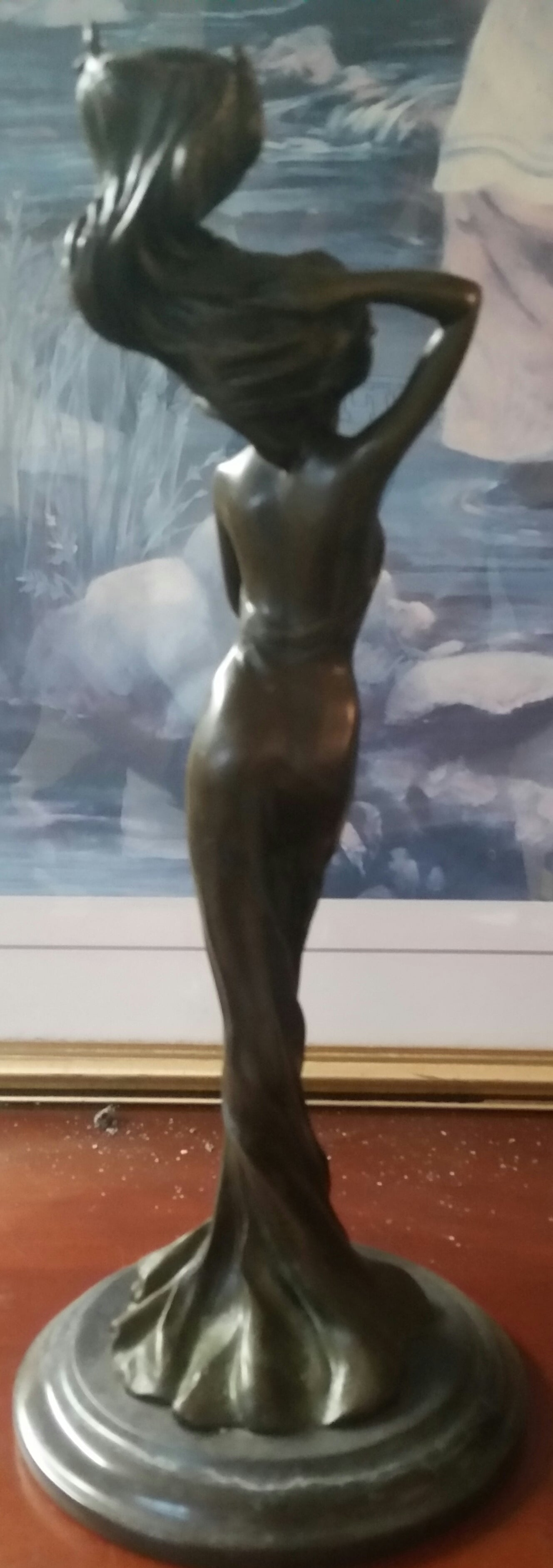 Bronze Candle Holder - Lady Floating Hair Figurine-Jantiques LLC.