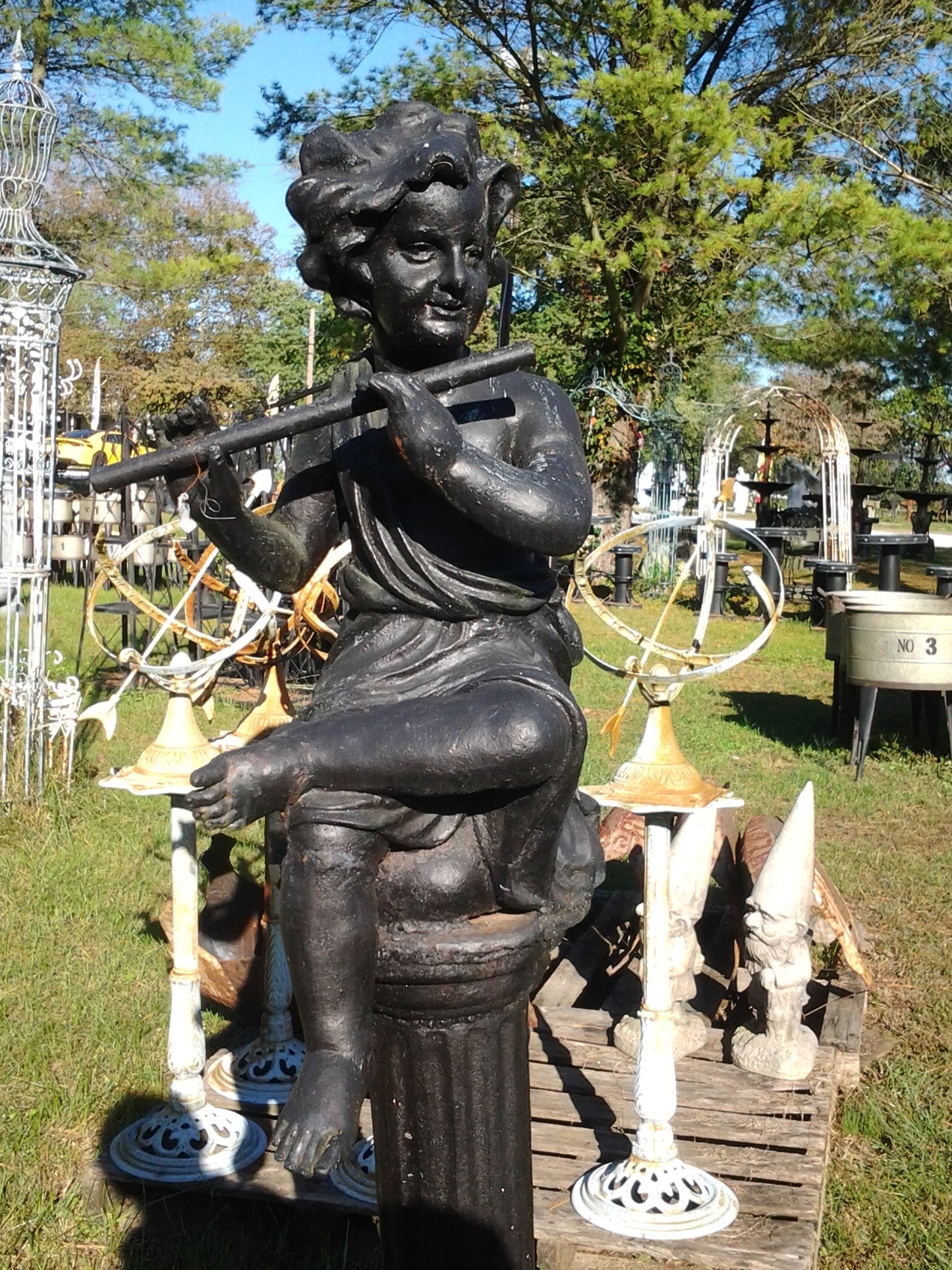 Cast Iron Statue - Pair of Musician Child-Jantiques LLC.