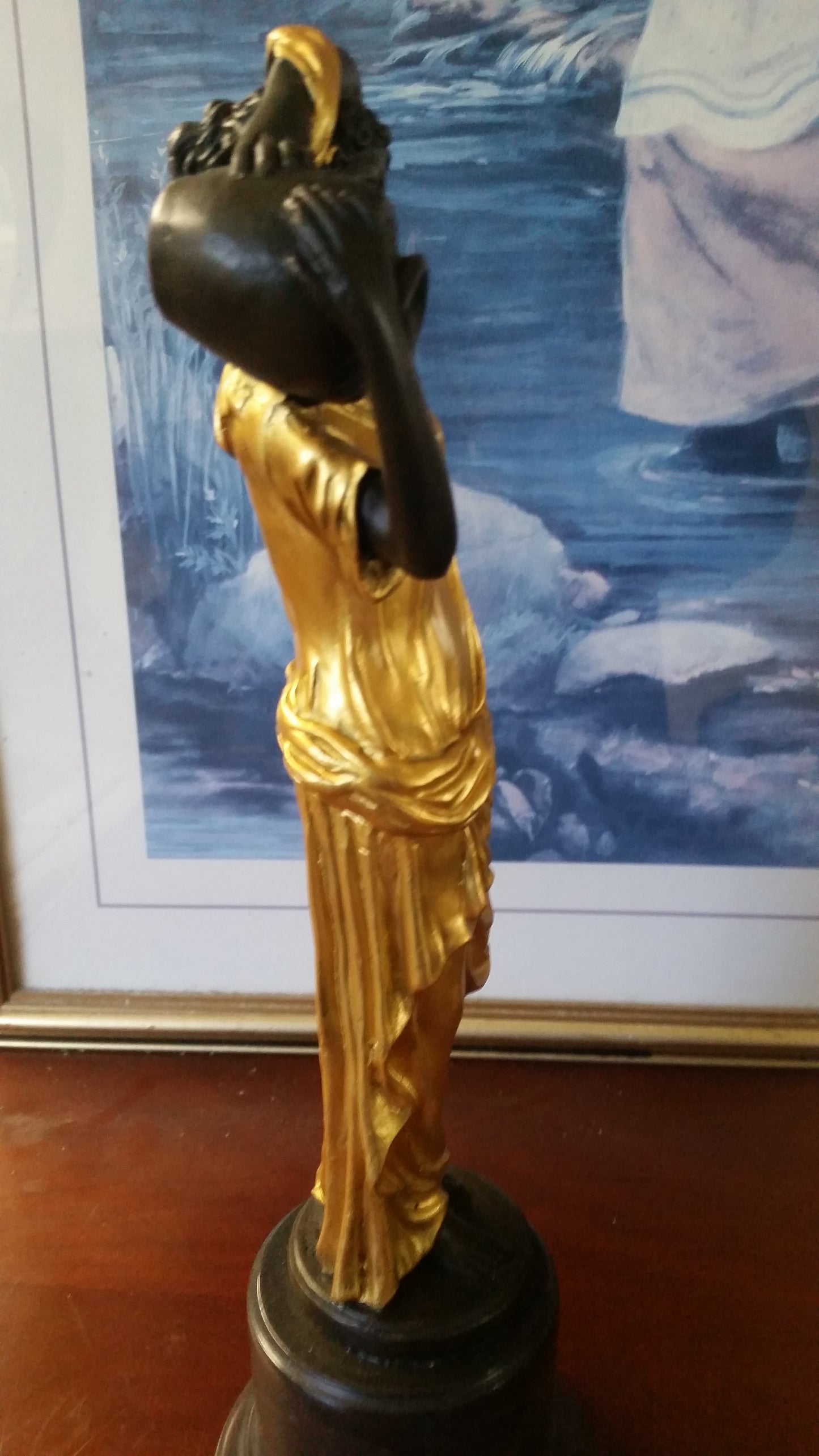 Bronze Figurine - Lady on Gold Gilded w/ Urn on Right-Jantiques LLC.