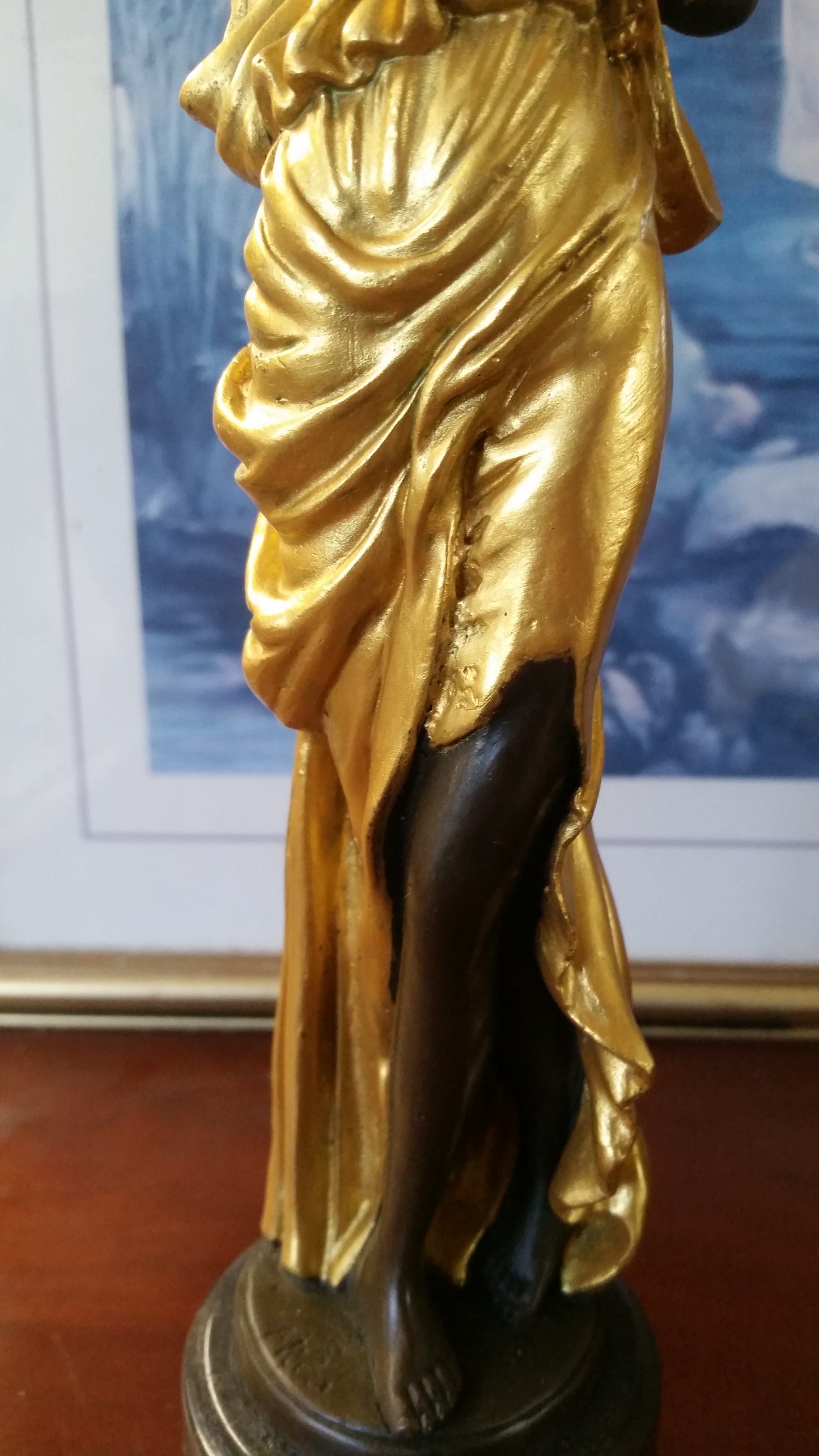 Bronze Figurine - Lady on Gold Gilded w/ Urn on Left-Jantiques LLC.