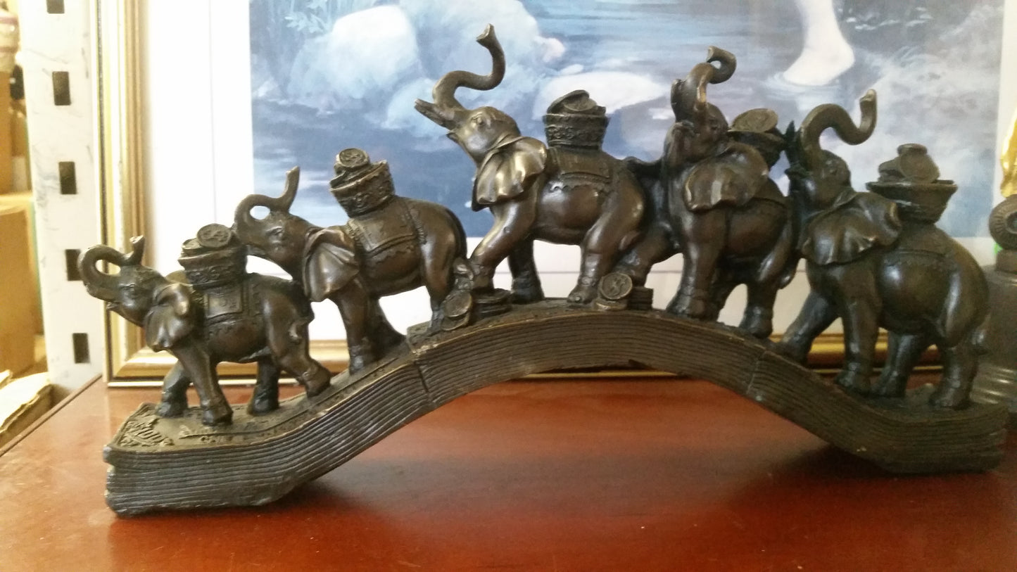 Bronze Figurine - 5 Elephant on Dollars Bridge-Jantiques LLC.