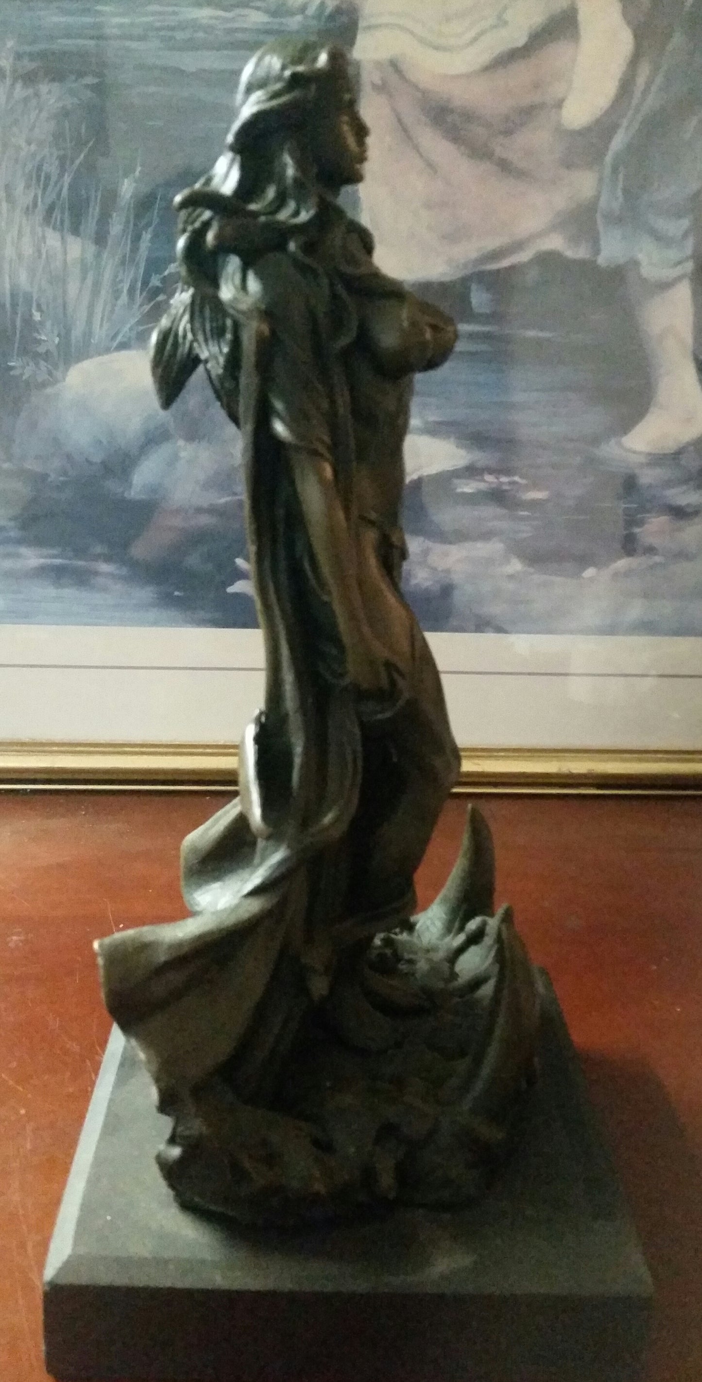 Bronze Candle Holder - Lady Warrior on Beast Tooth-Jantiques LLC.