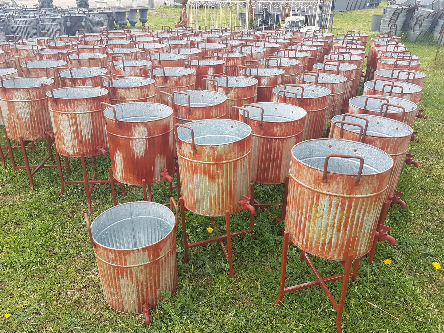 Tin - Galvanized Red Spigots Planter with Stand-Jantiques LLC.