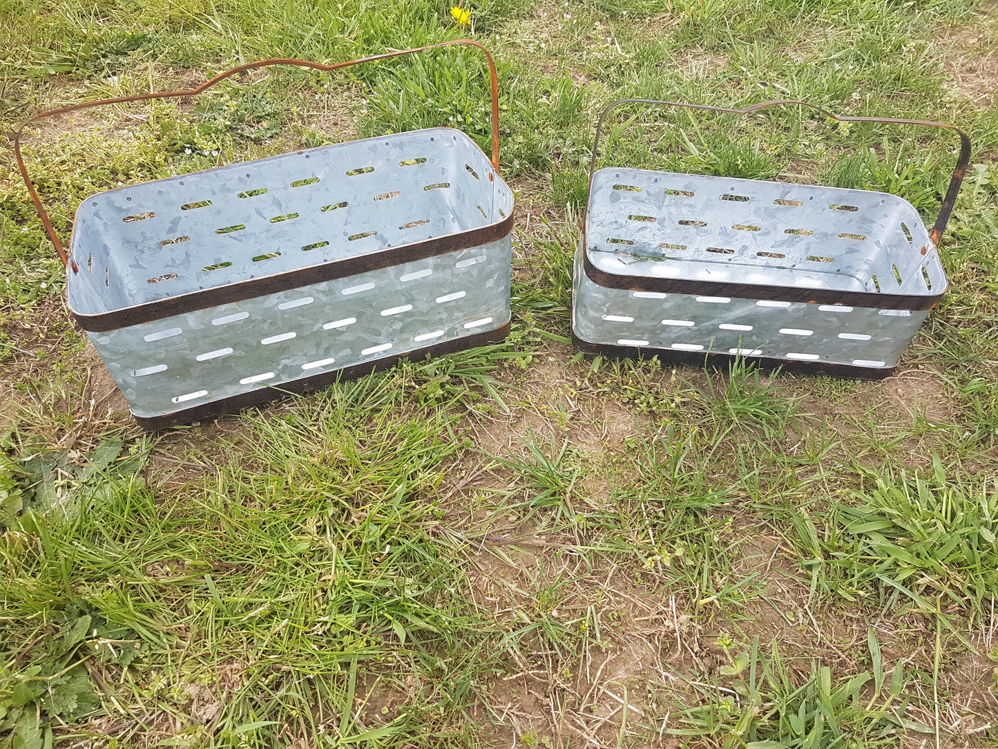 Tin - Galvanized Rectangular Olive Bucket with Handle-Jantiques LLC.