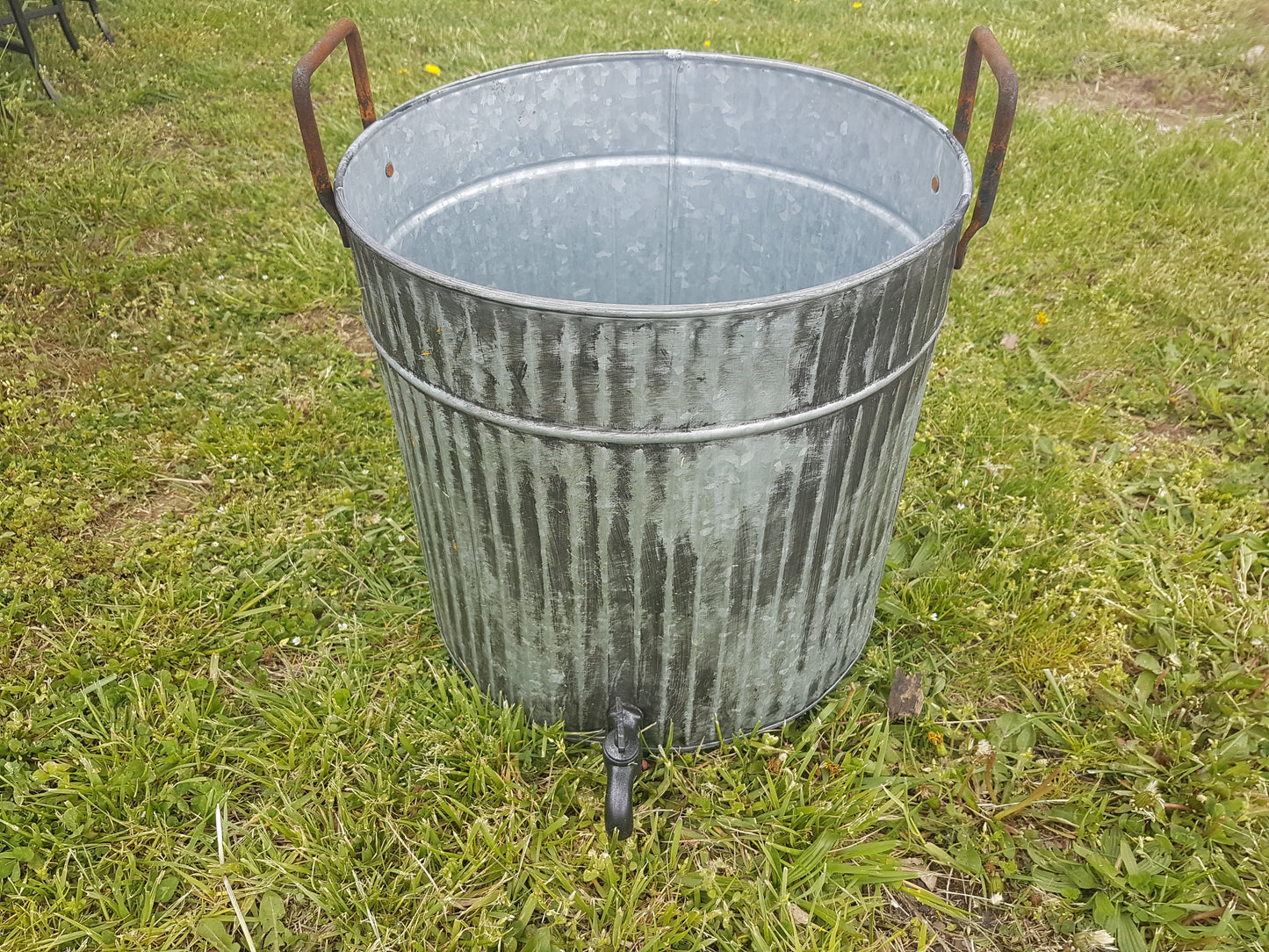 Tin - Galvanized Black Spigots Planter with Stand-Jantiques LLC.