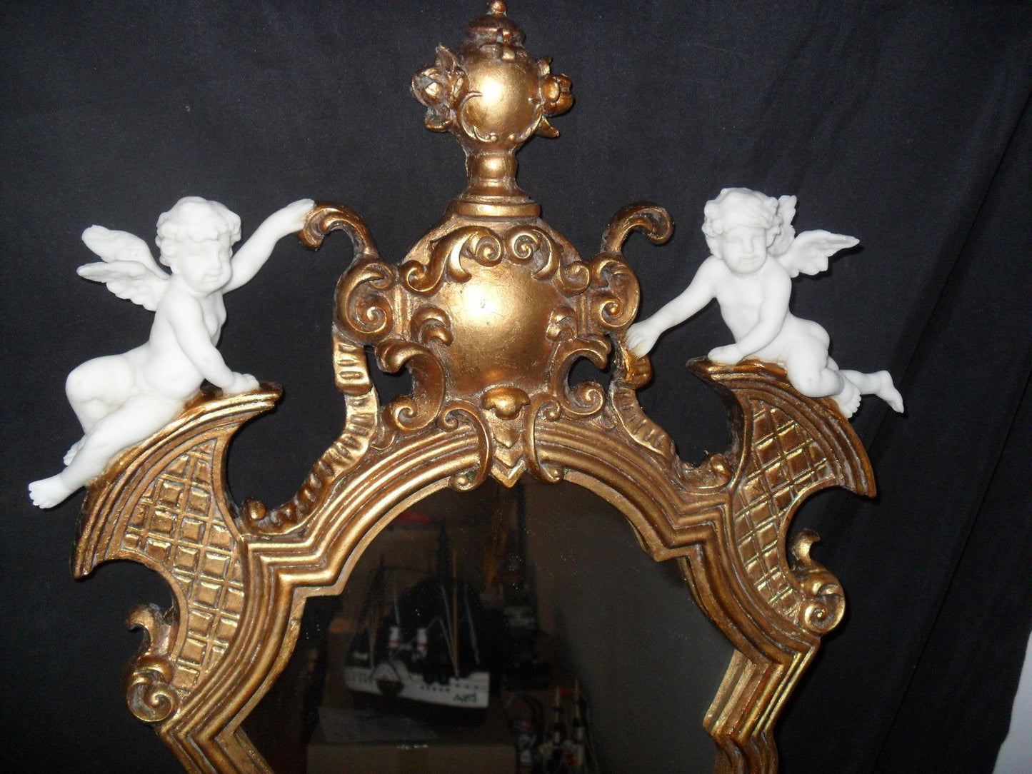 Mirror Gold Gilt Cherub Decorative Mirror-Jantiques LLC.