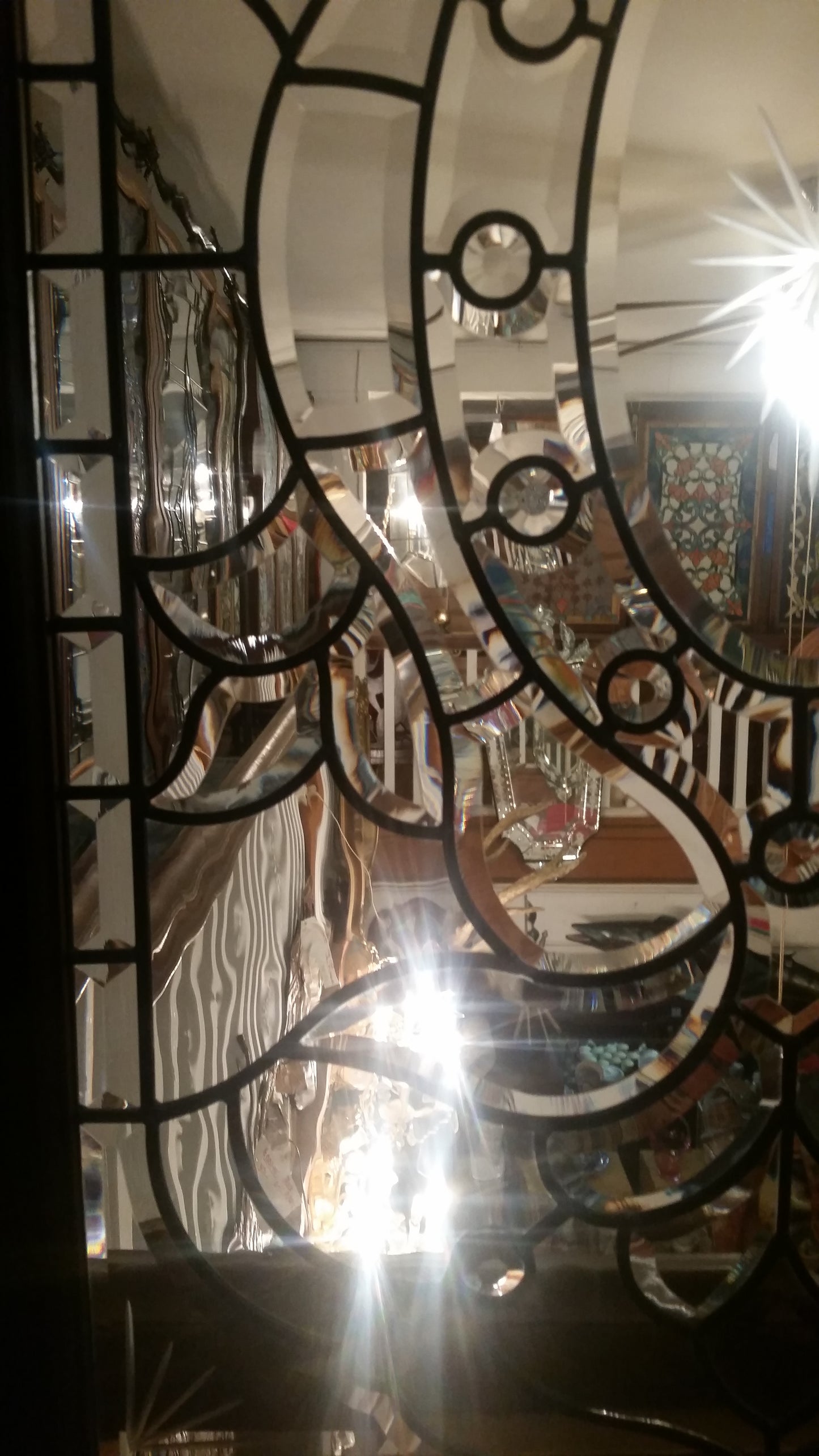 Glass Window - Stained Leaded Wood Frame Clear Glass w/ Beveled Edge Design-Jantiques LLC.