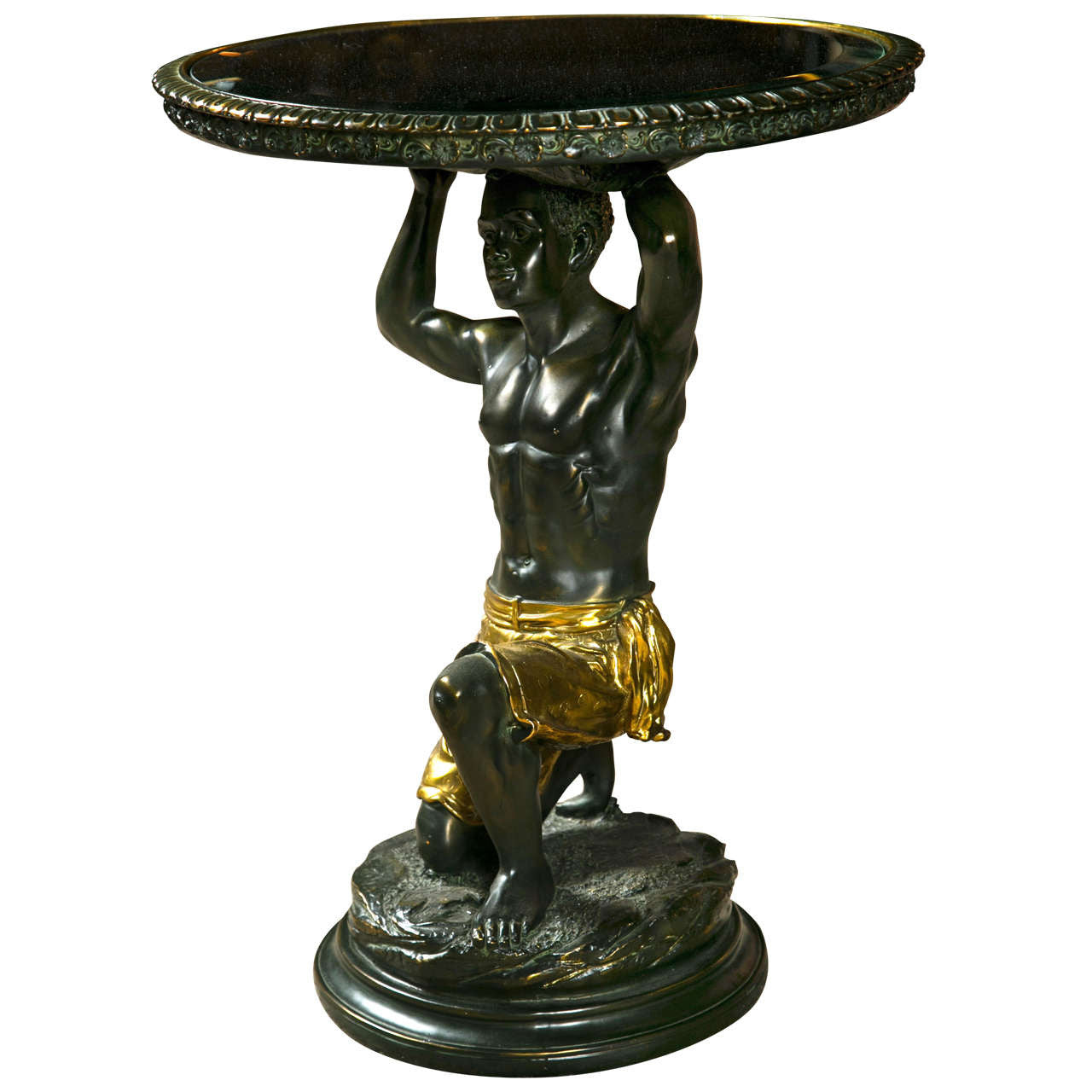 Mirror Top Table - Blackamoor Kneeling Nubian Man-Jantiques LLC.