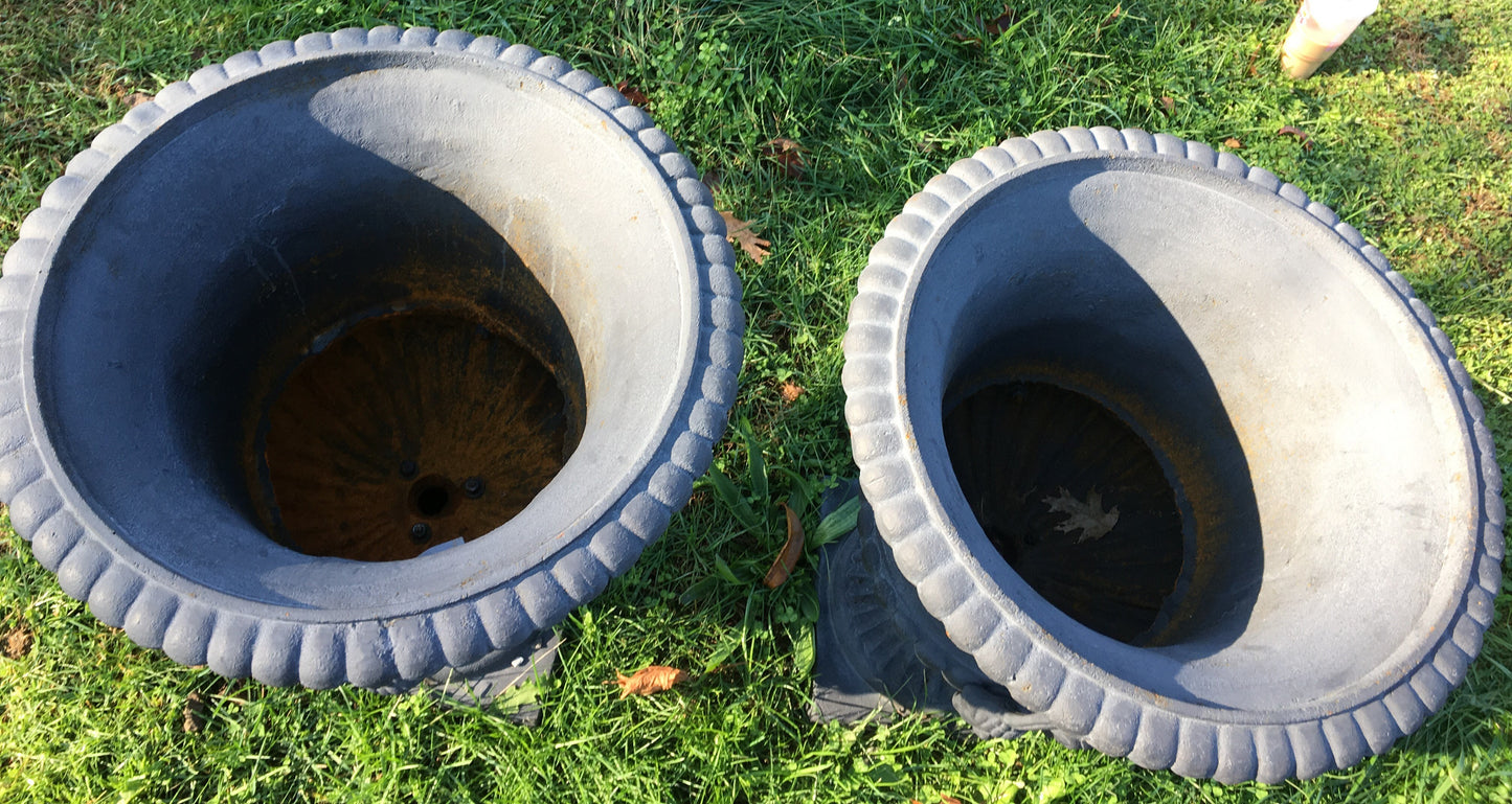 Large Cast Iron Urn with handle pair-Jantiques LLC.