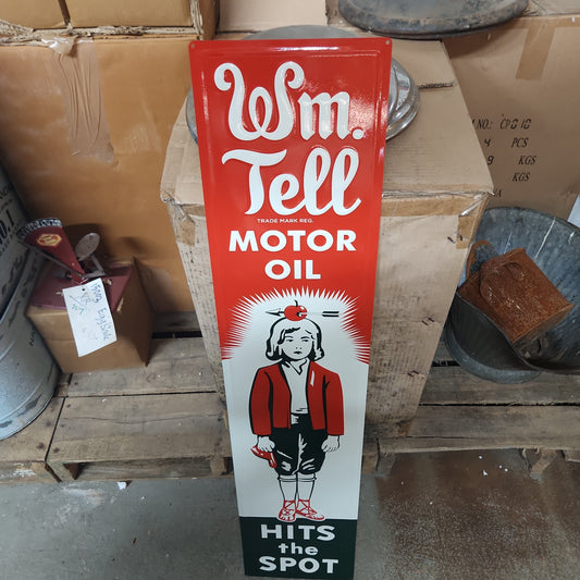 Wm tell oil vertical automotive advertising sign-Jantiques LLC.