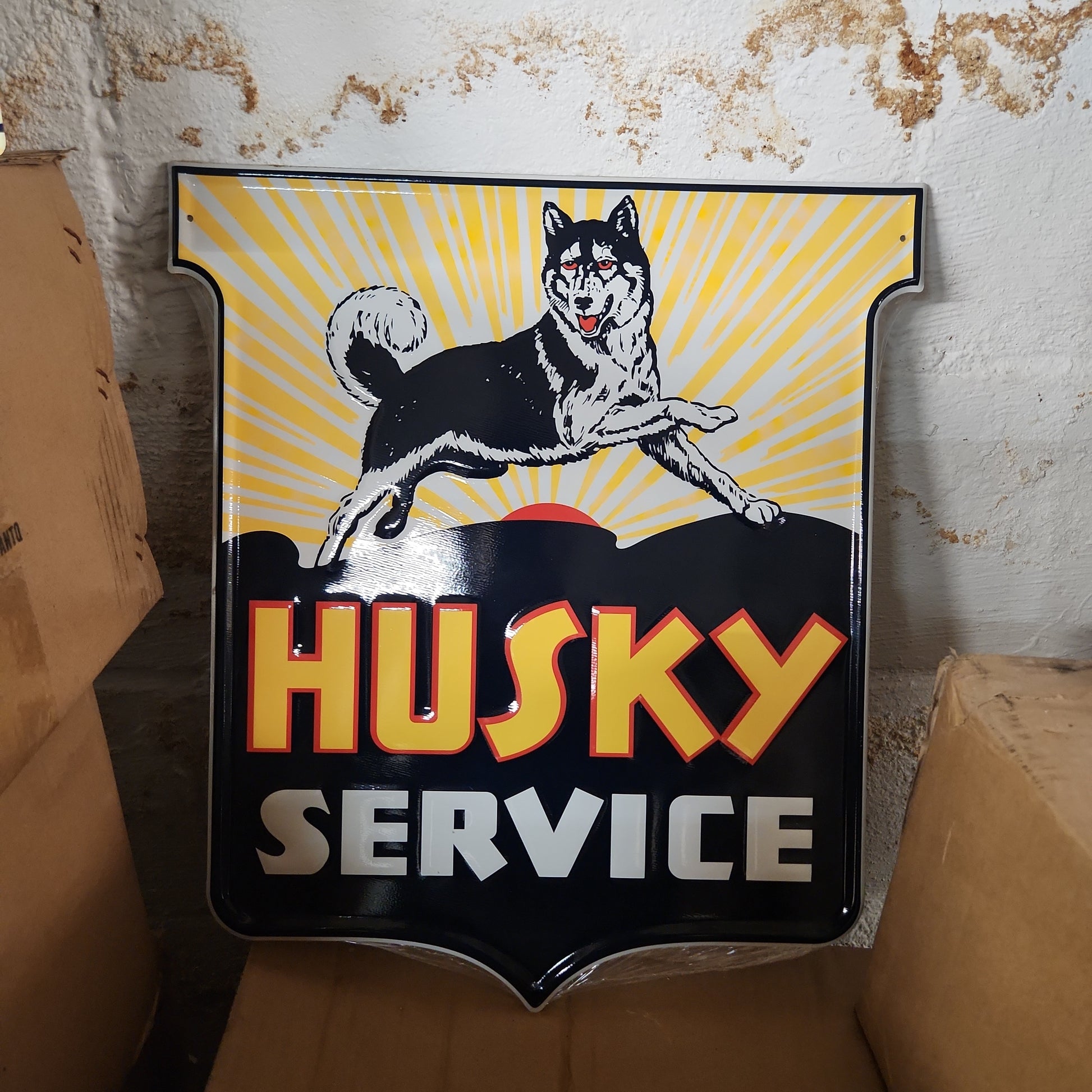 Husky service automotive advertising sign-Jantiques LLC.