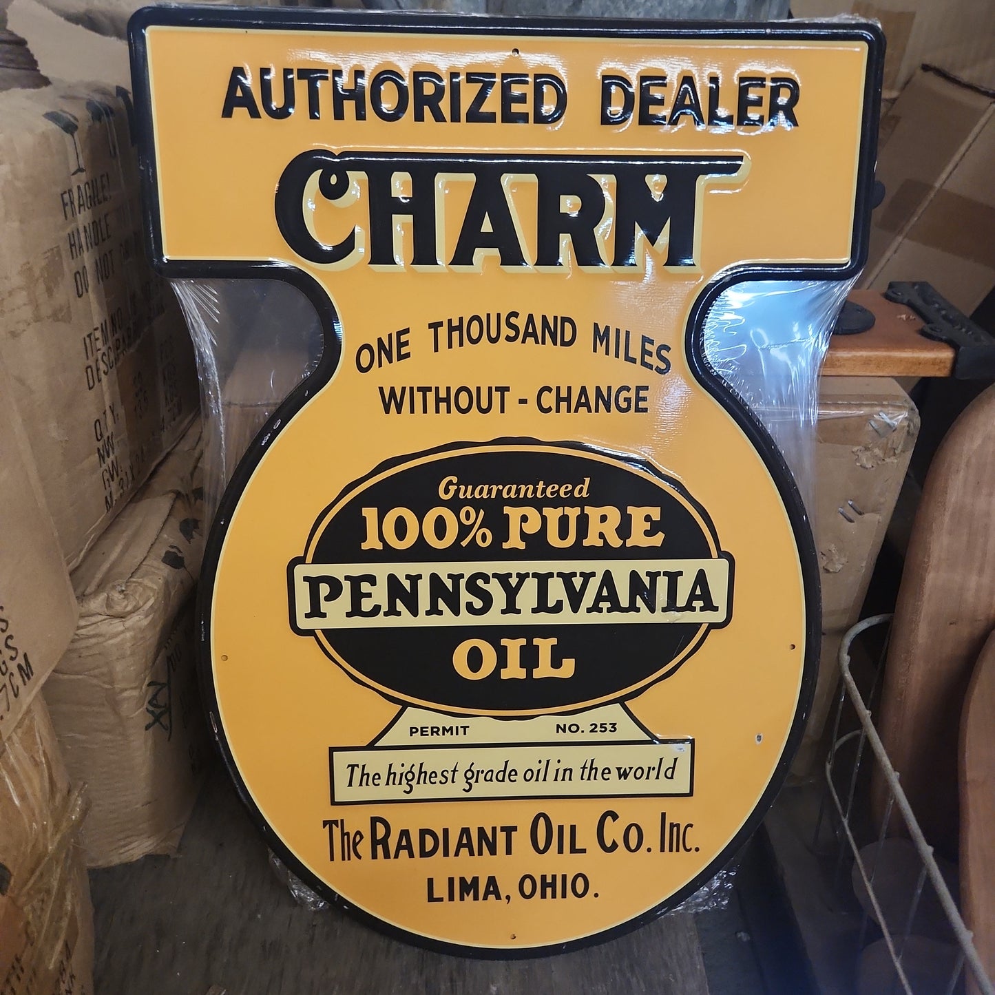 Charm motor oil automotive advertising sign-Jantiques LLC.