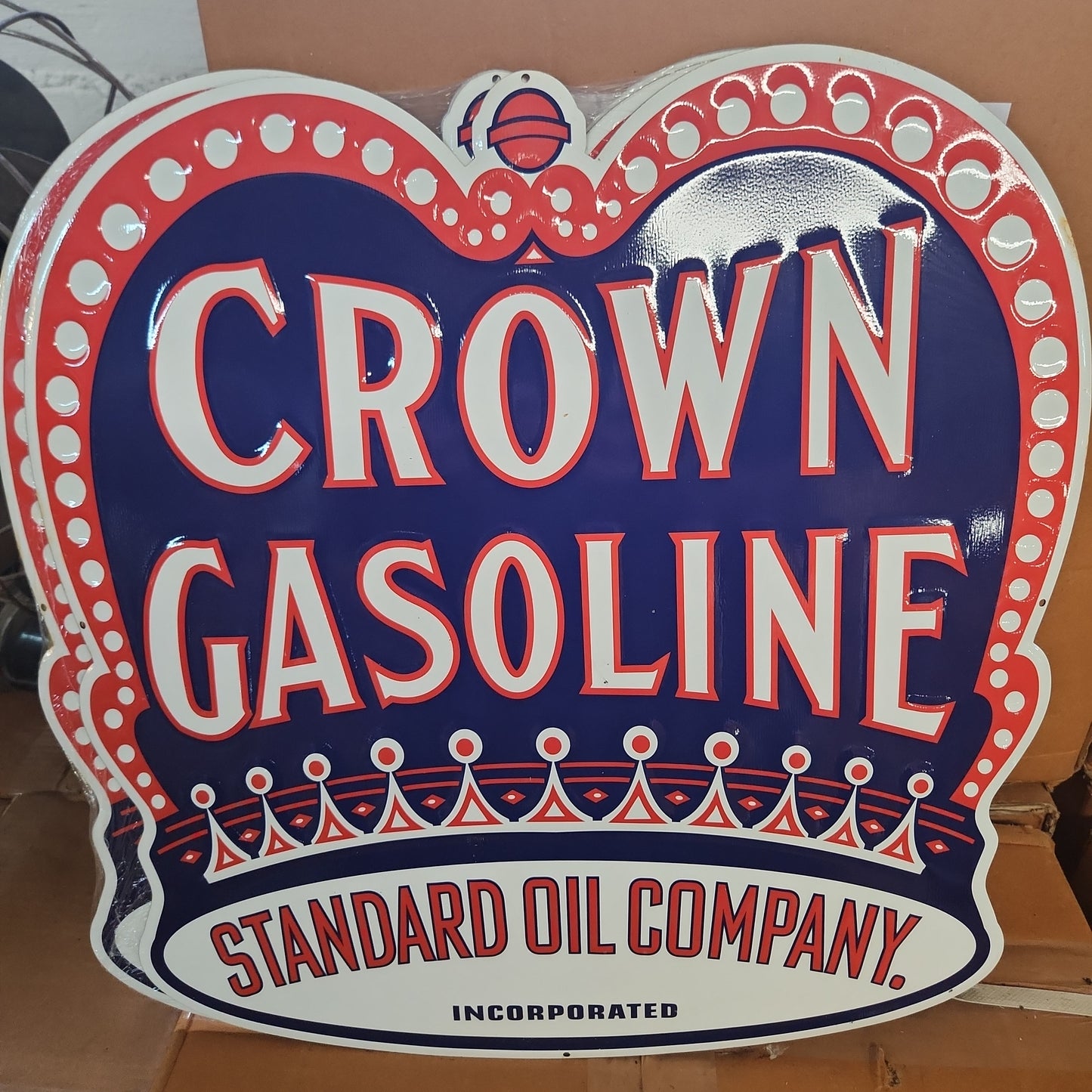 Crown gasoline automotive advertising sign-Jantiques LLC.