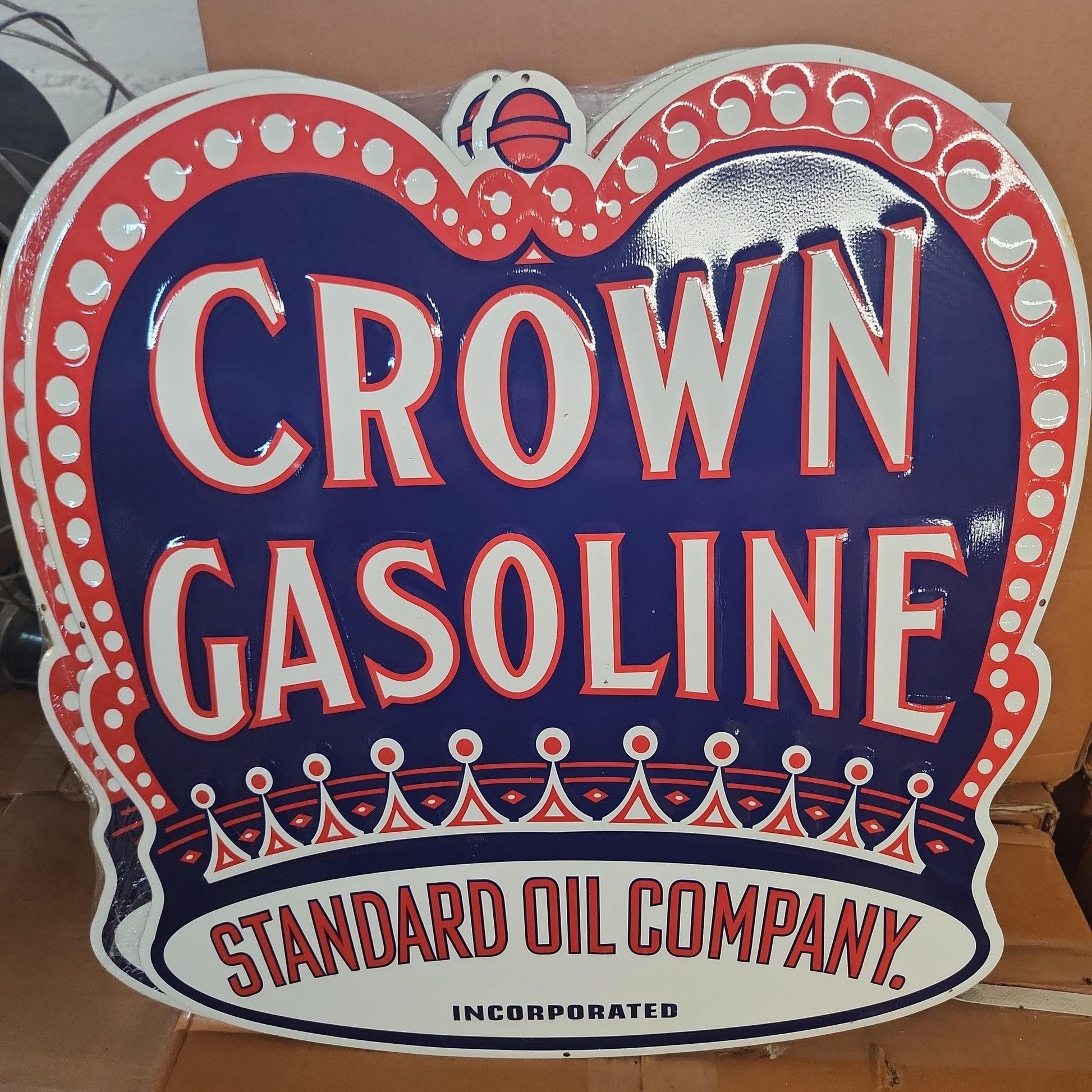 Crown gasoline automotive advertising sign-Jantiques LLC.