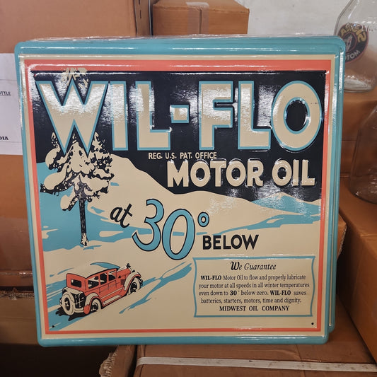 Wil-Flo motor oil automotive advertising sign-Jantiques LLC.