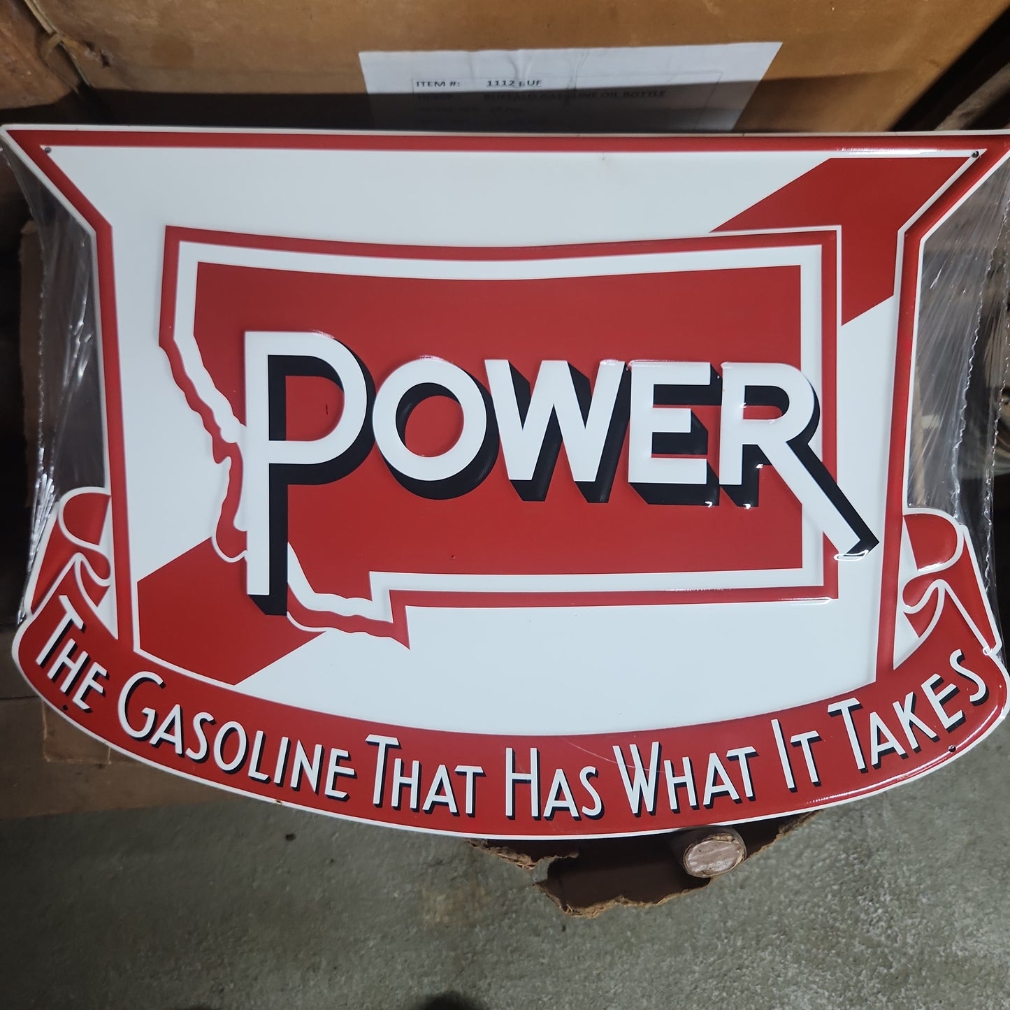 Power gasoline automotive advertising sign-Jantiques LLC.