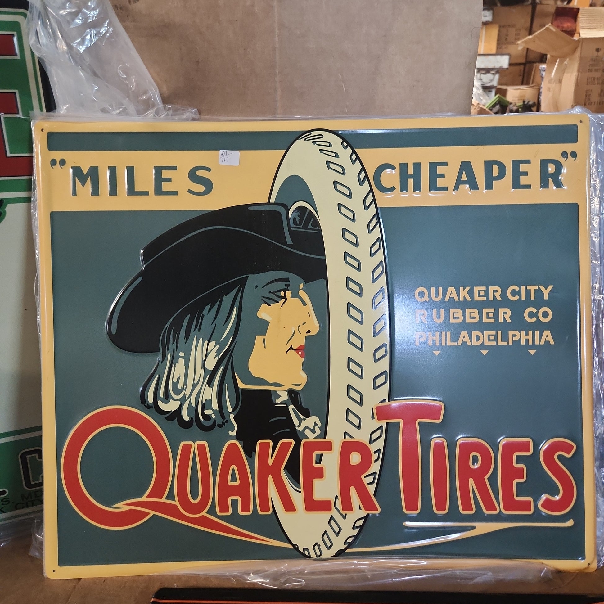 Quaker tires automotive advertising sign-Jantiques LLC.