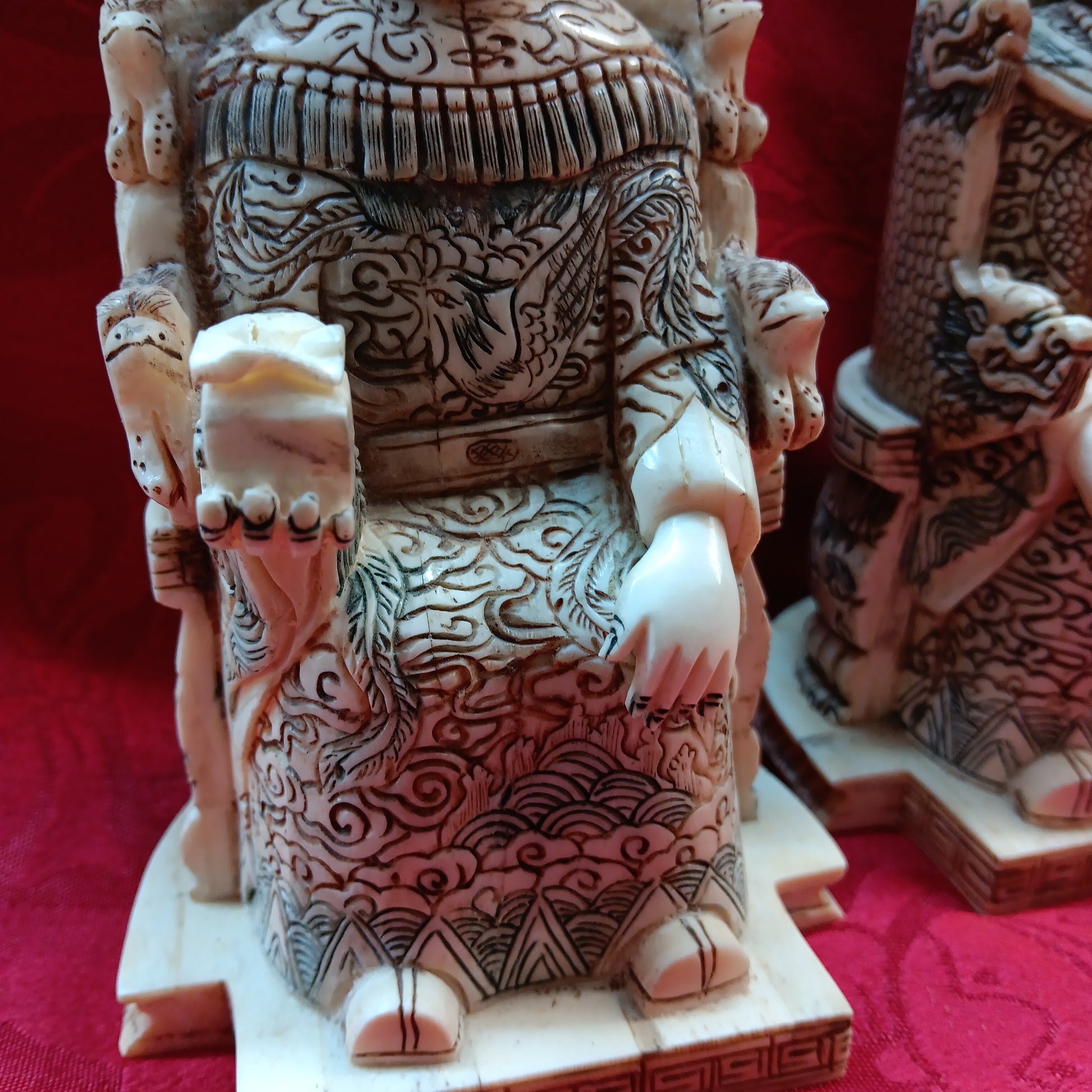 Emperor and Empress hand carved bone statue pair-Jantiques LLC.