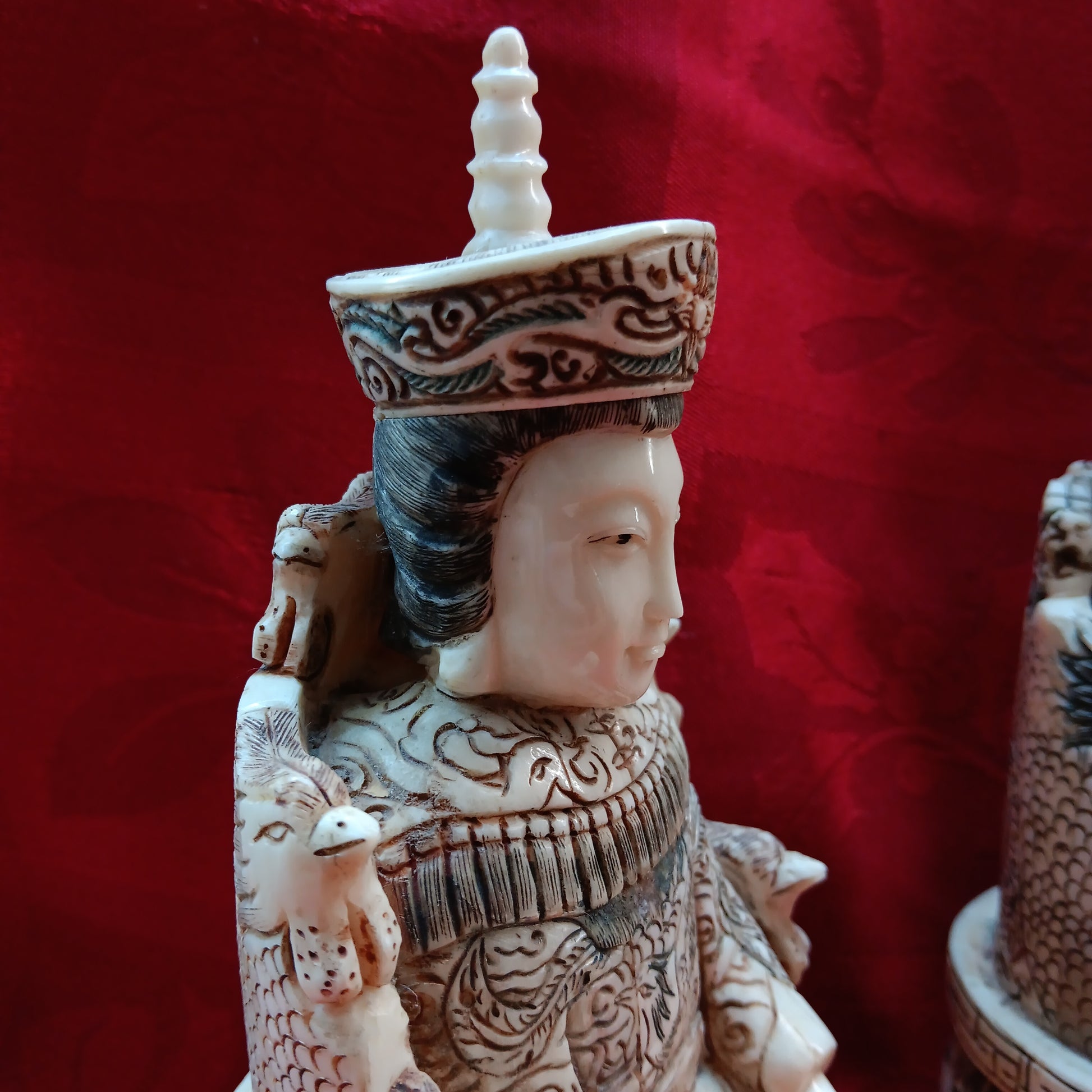 Emperor and Empress hand carved bone statue pair-Jantiques LLC.