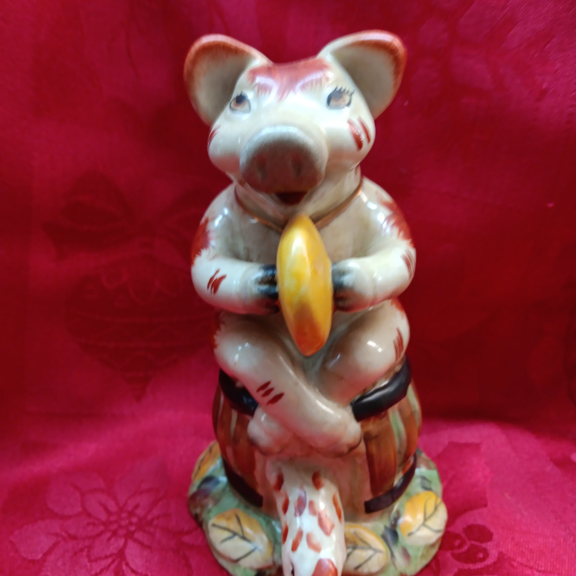 Staffordshire majolica musical pig playing cymbals-Jantiques LLC.