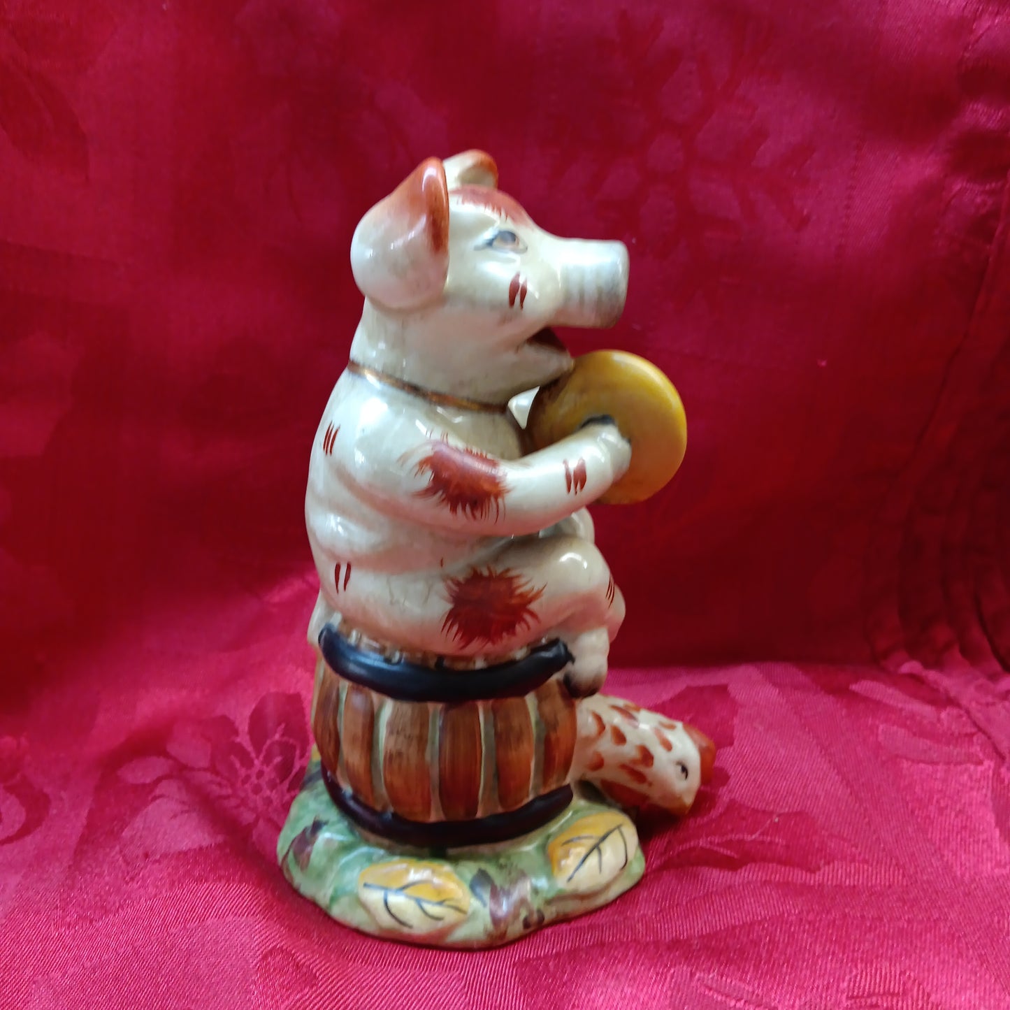 Staffordshire majolica musical pig playing cymbals-Jantiques LLC.