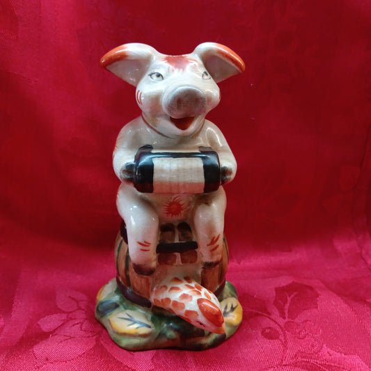 Staffordshire majolica musical pig playing accordion-Jantiques LLC.