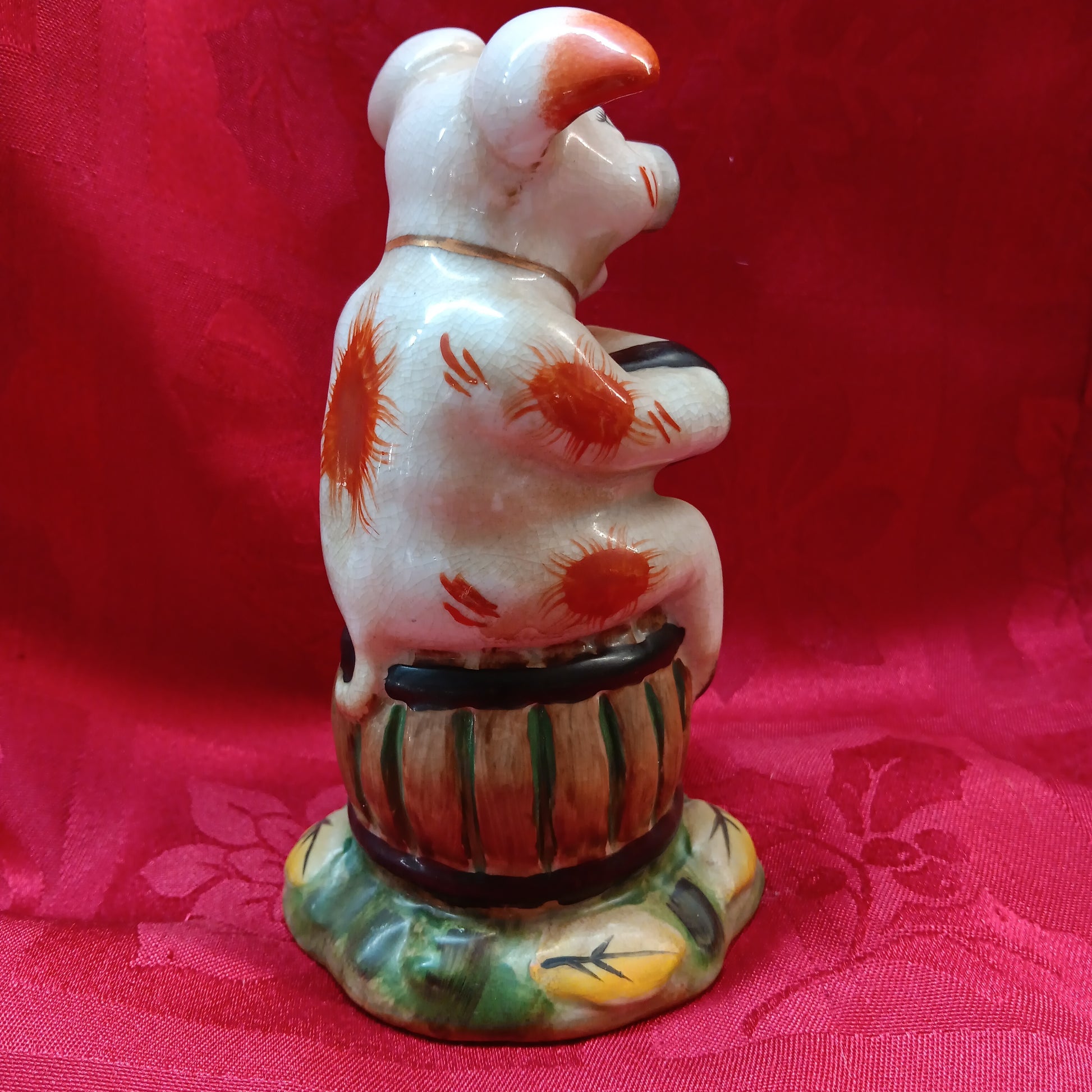 Staffordshire majolica musical pig playing accordion-Jantiques LLC.