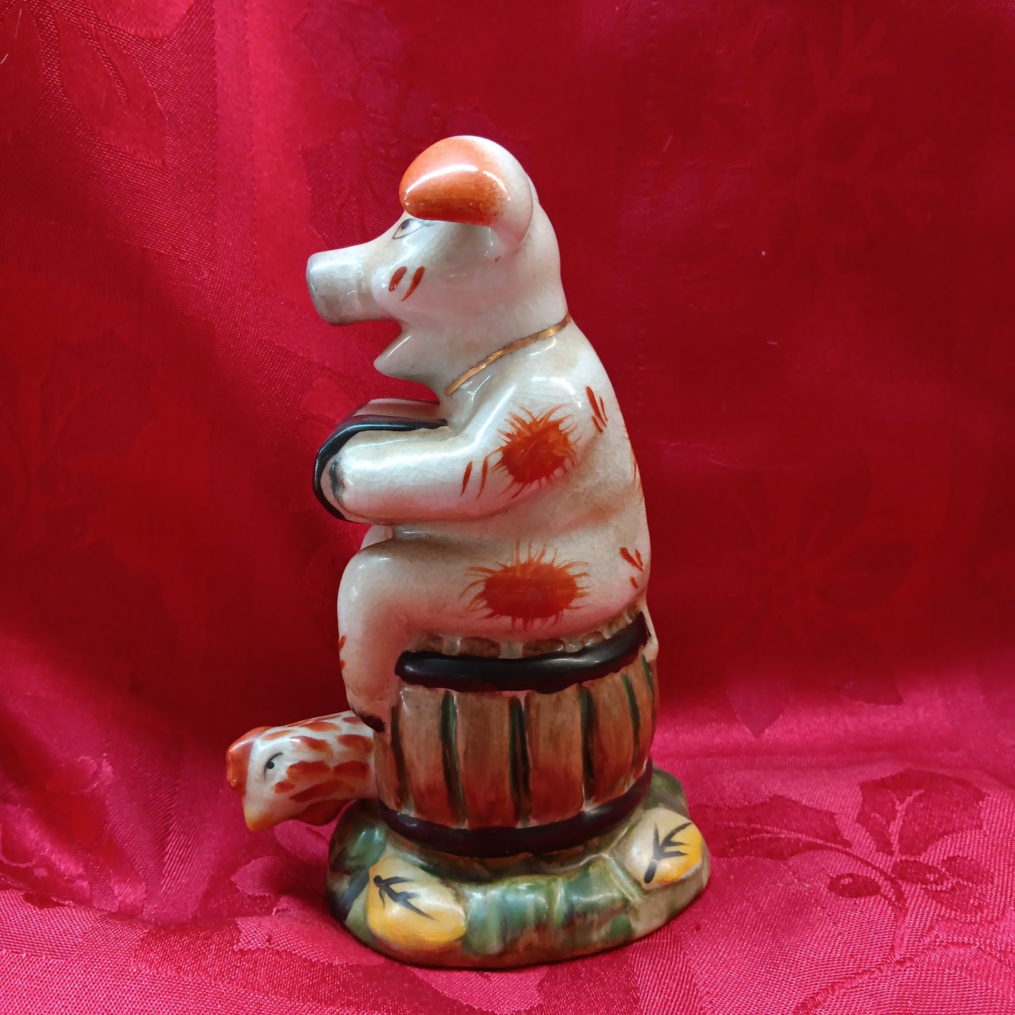 Staffordshire majolica musical pig playing accordion-Jantiques LLC.