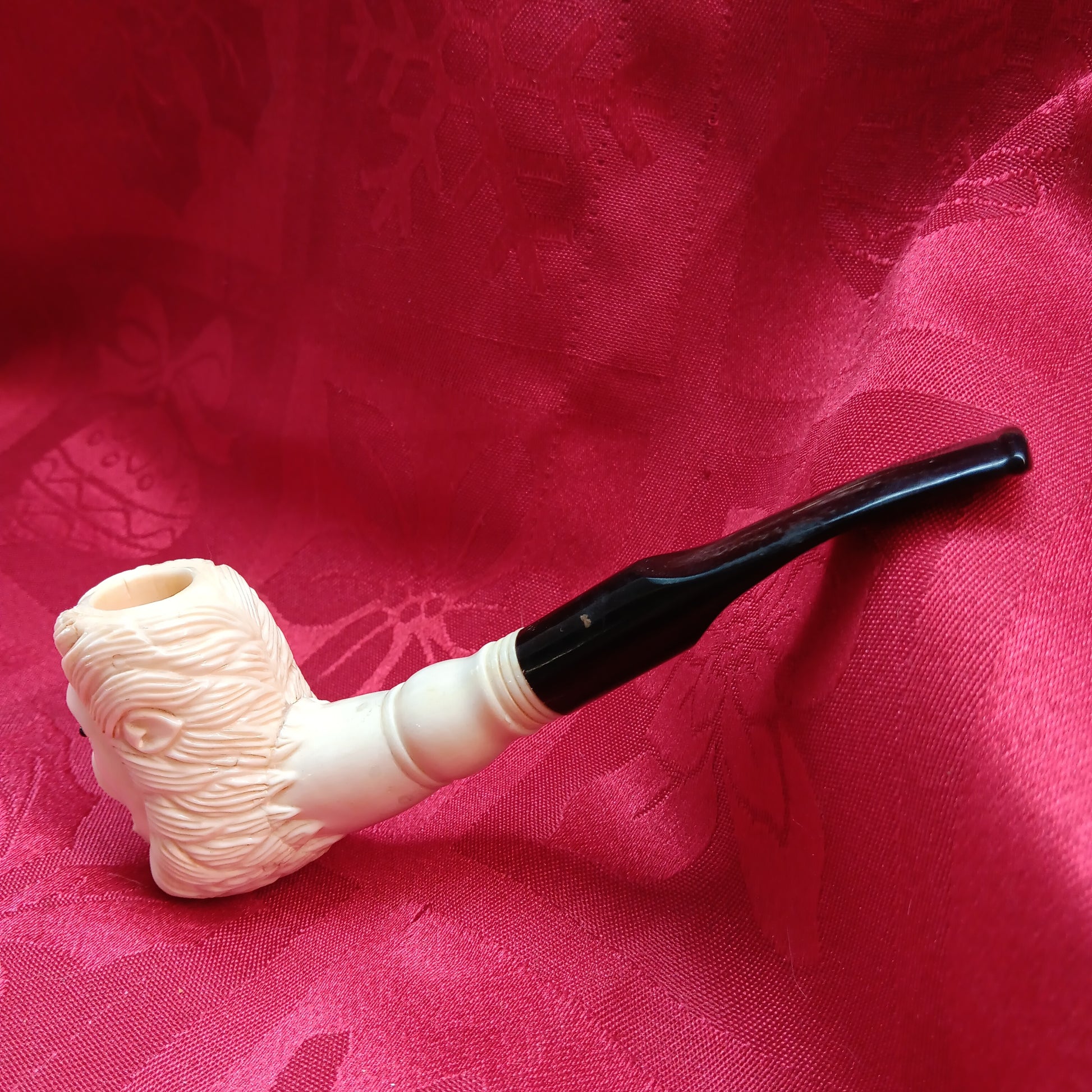 Hand-carved Bone lion pipe-Jantiques LLC.