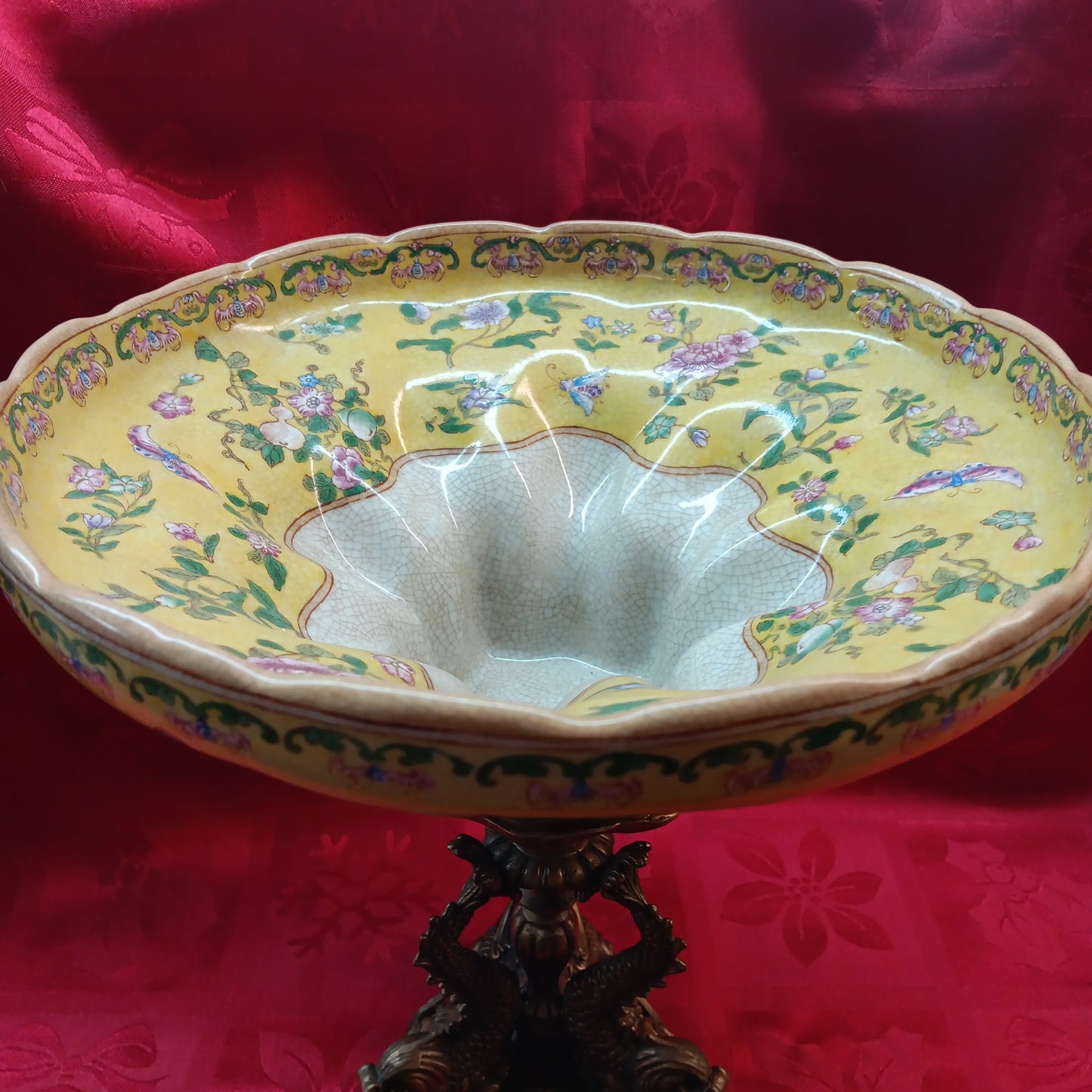 Porcelain and Bronze Mythical Fish Centre Bowl-Jantiques LLC.