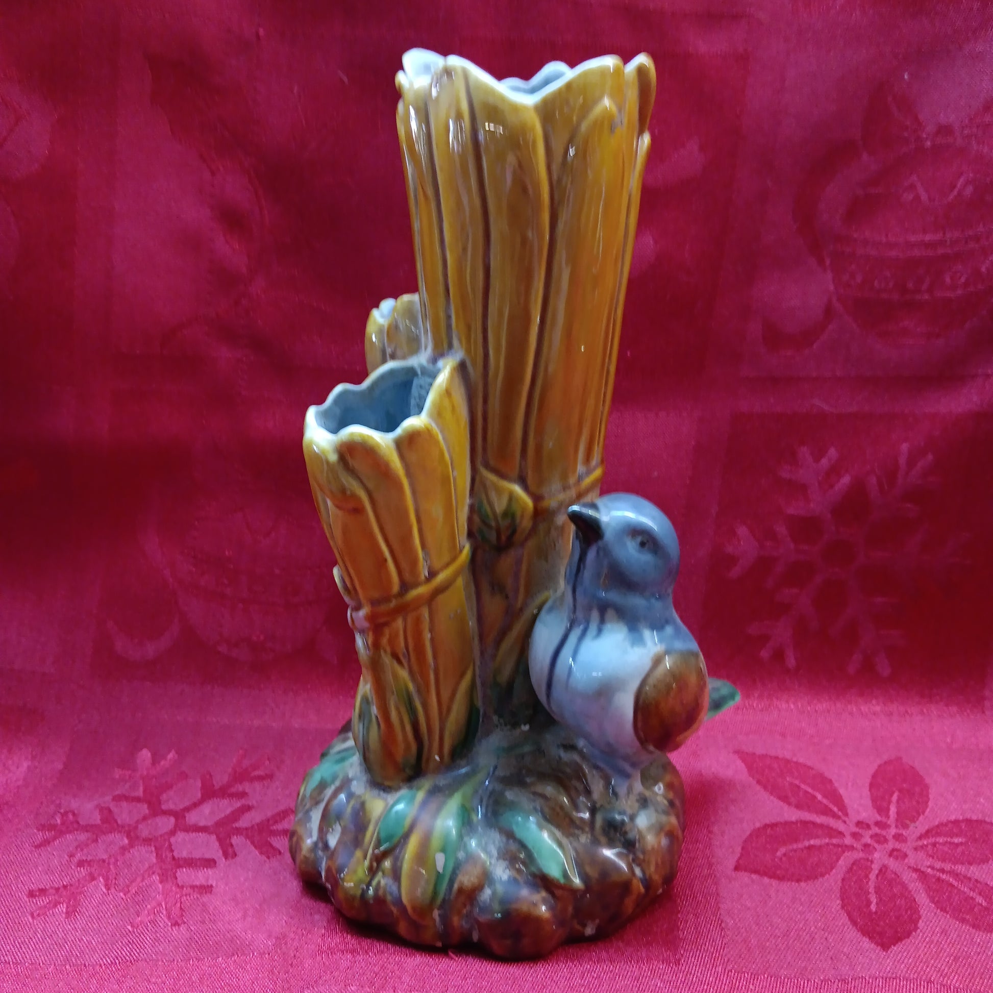 Fitz Floyd Majolica Blue Bird Bud Vase-Jantiques LLC.