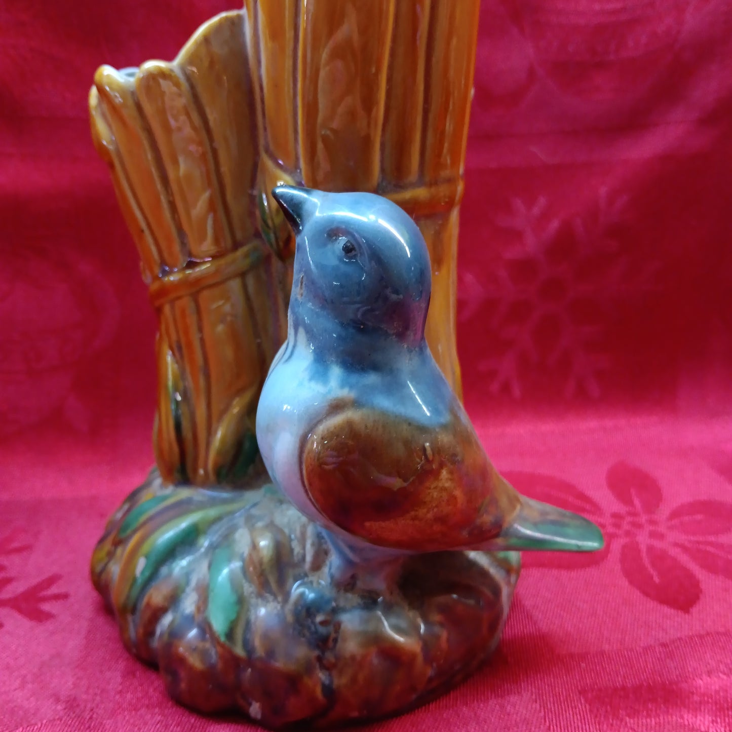 Fitz Floyd Majolica Blue Bird Bud Vase-Jantiques LLC.