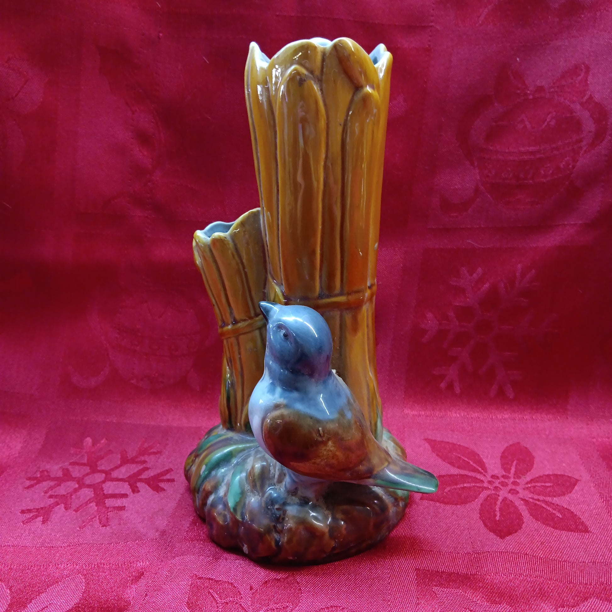 Fitz Floyd Majolica Blue Bird Bud Vase-Jantiques LLC.