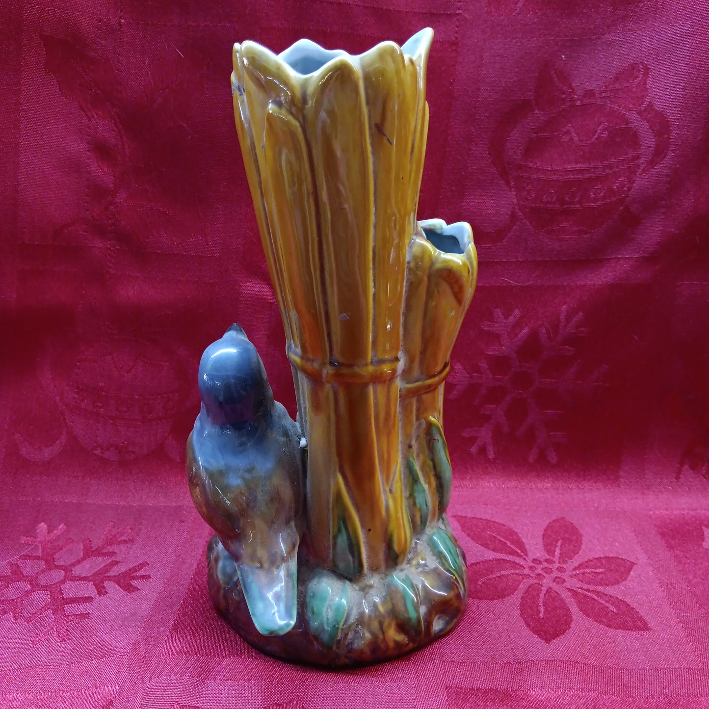 Fitz Floyd Majolica Blue Bird Bud Vase-Jantiques LLC.