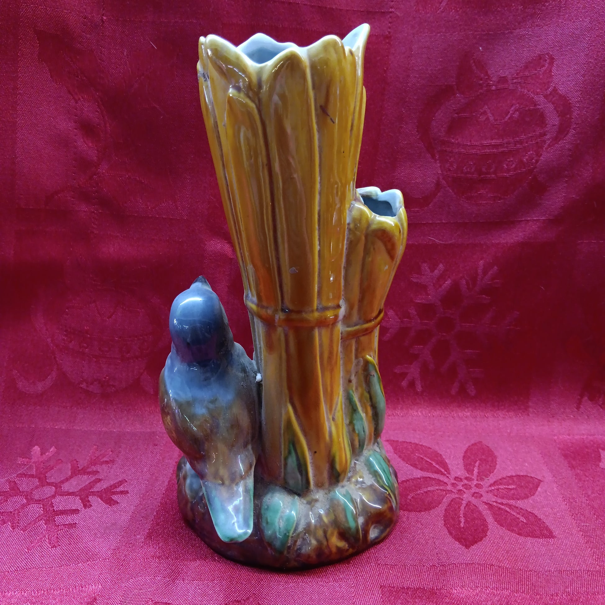 Fitz Floyd Majolica Blue Bird Bud Vase-Jantiques LLC.