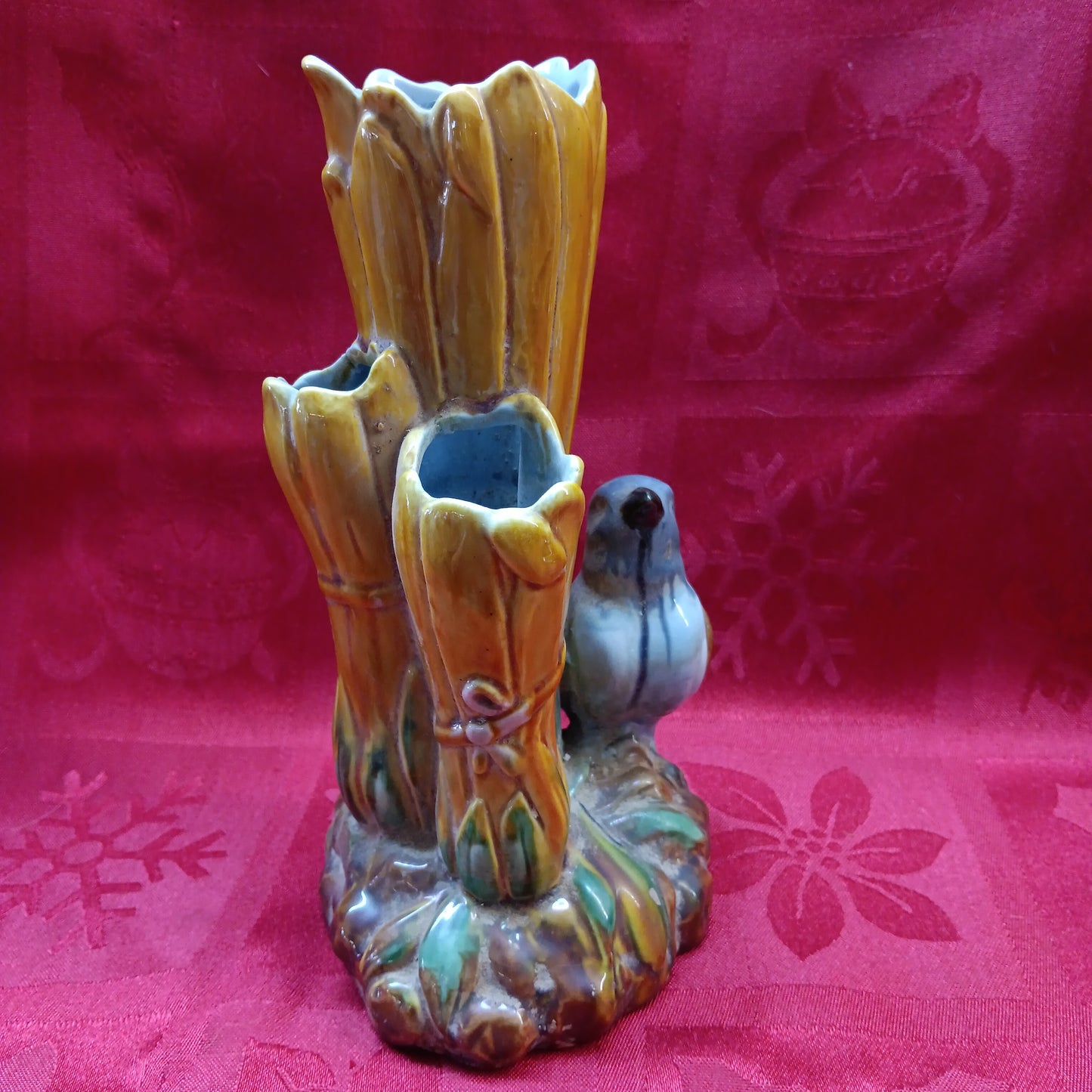 Fitz Floyd Majolica Blue Bird Bud Vase-Jantiques LLC.