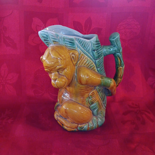 Majolica Monkey Pour Pitcher-Jantiques LLC.