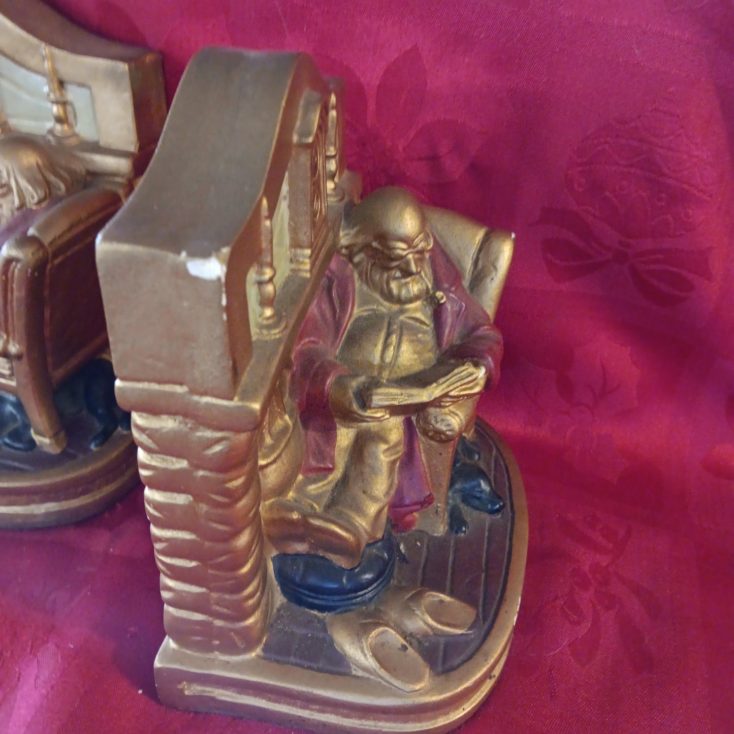 Reading Grandfather and Dog Ceramic Pair of Bookends-Jantiques LLC.