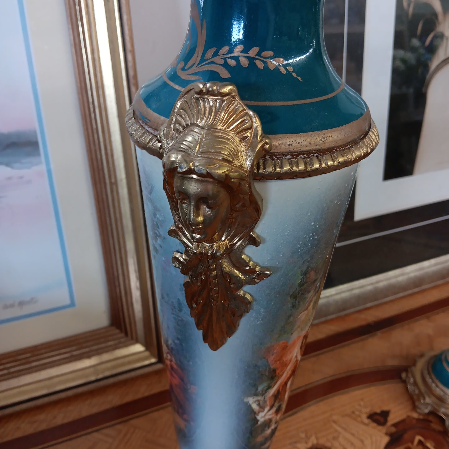 Green French Sevres porcelain and bronze urns-Jantiques LLC.