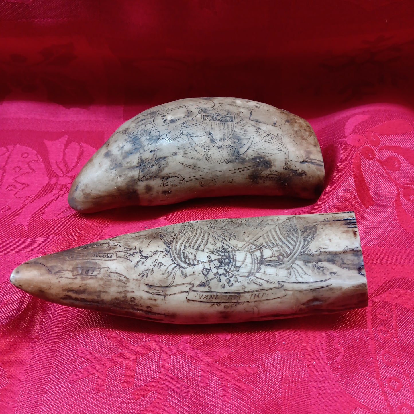 Scrimshaw Resin whale teeth Pair-Jantiques LLC.