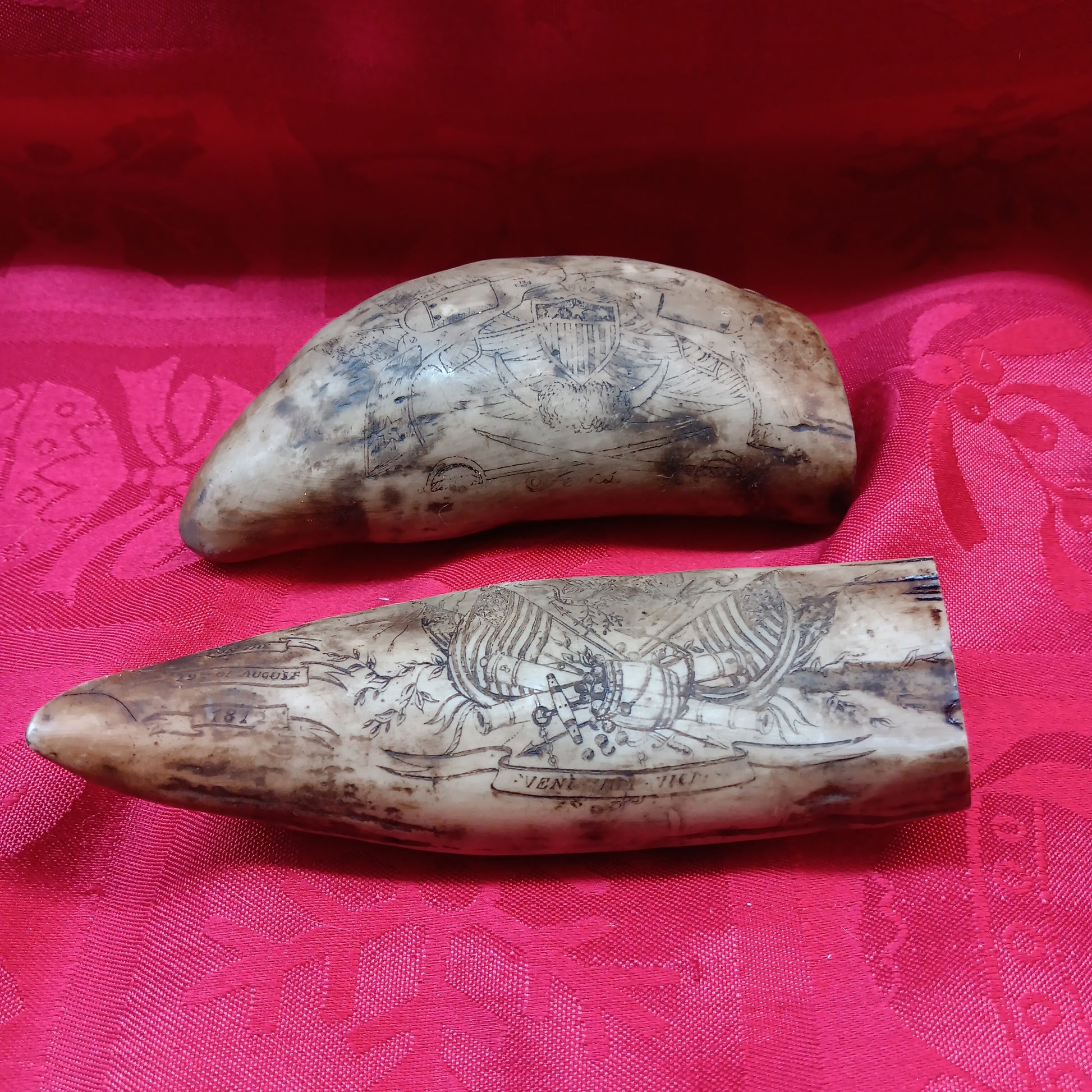 Scrimshaw Resin whale teeth Pair-Jantiques LLC.