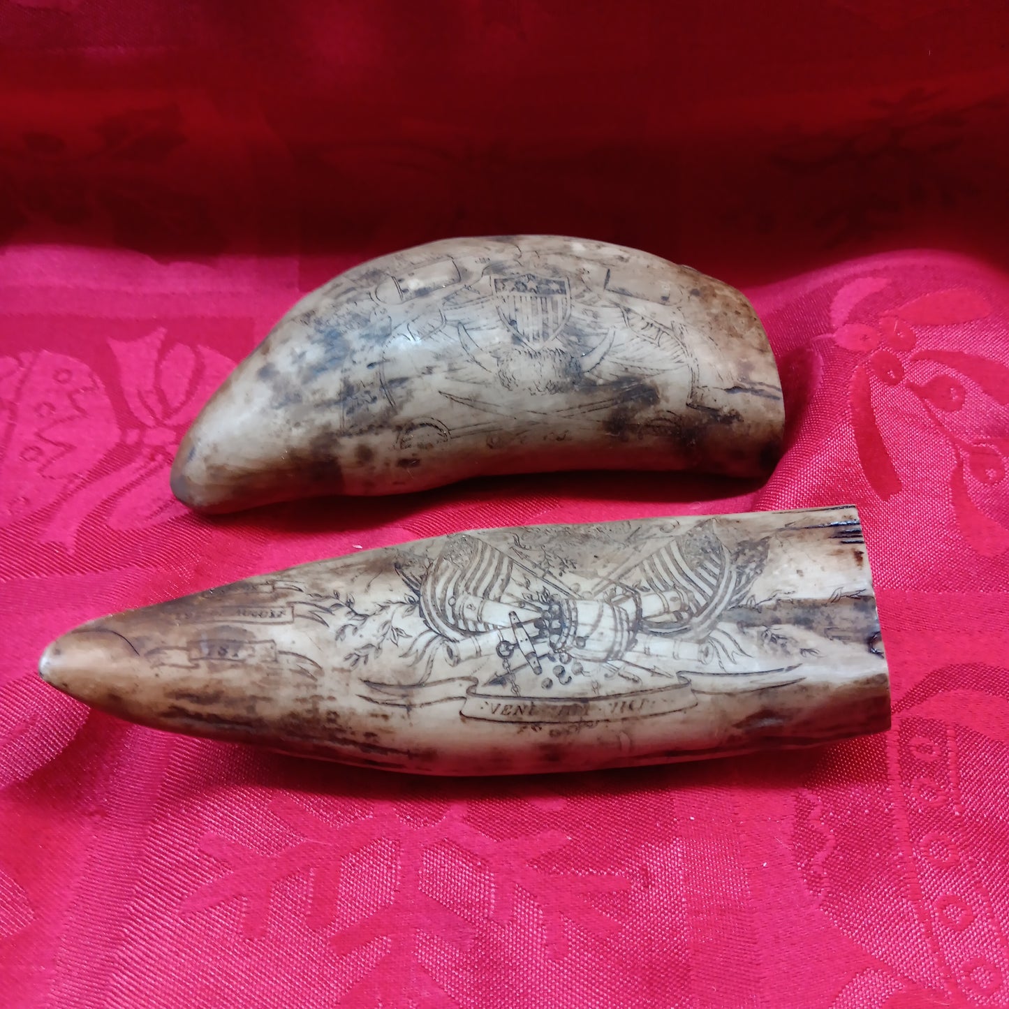 Scrimshaw Resin whale teeth Pair-Jantiques LLC.