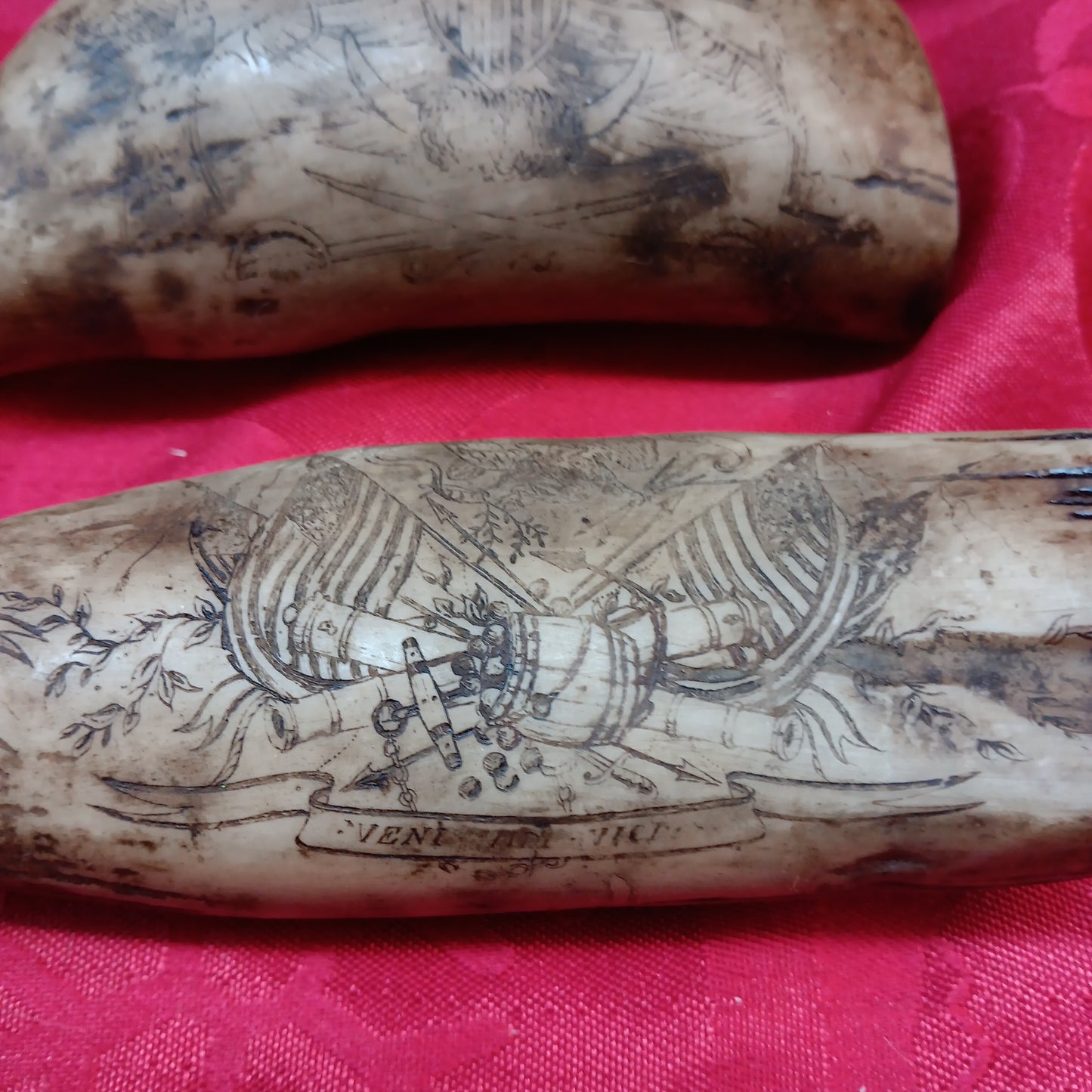 Scrimshaw Resin whale teeth Pair-Jantiques LLC.