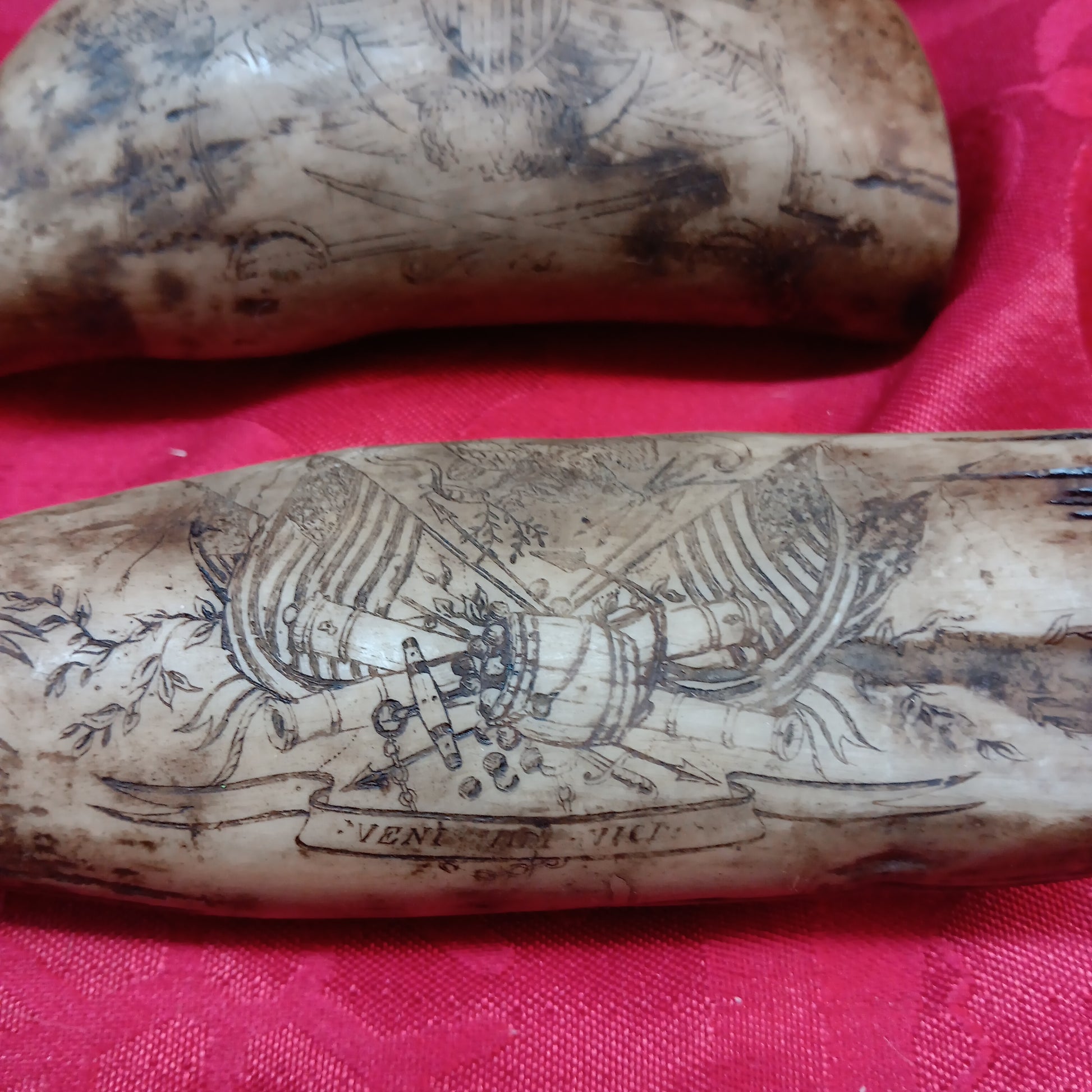 Scrimshaw Resin whale teeth Pair-Jantiques LLC.