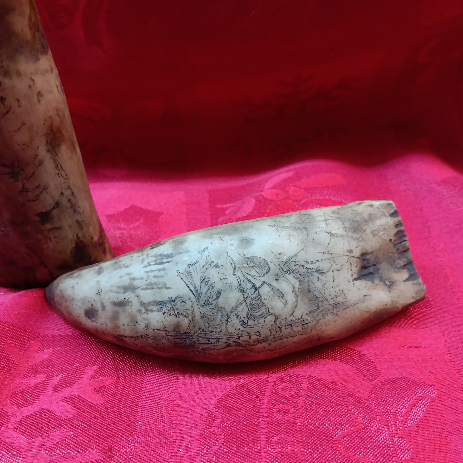 Scrimshaw Resin whale teeth Pair-Jantiques LLC.